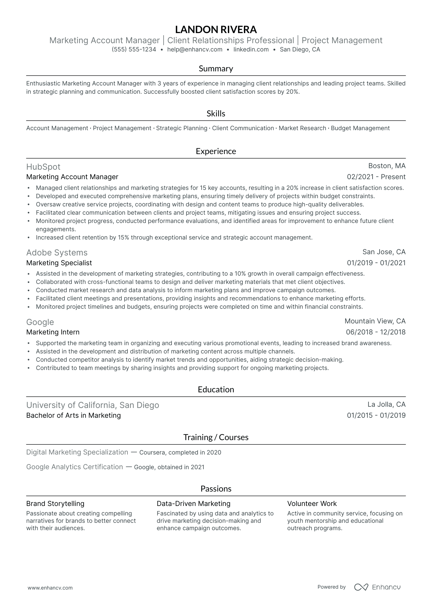 Marketing Account Manager resume example