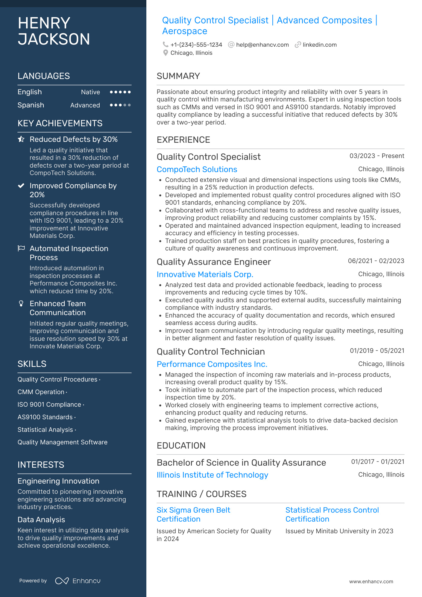 Quality Control resume example