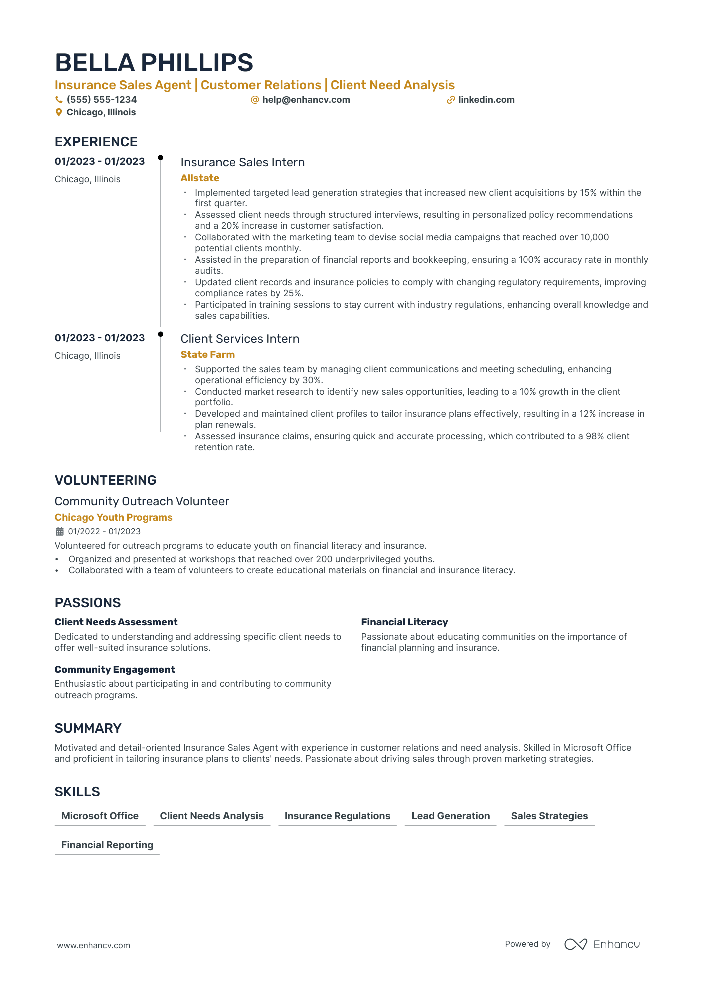 Entry-Level Licensed Insurance Agent resume example