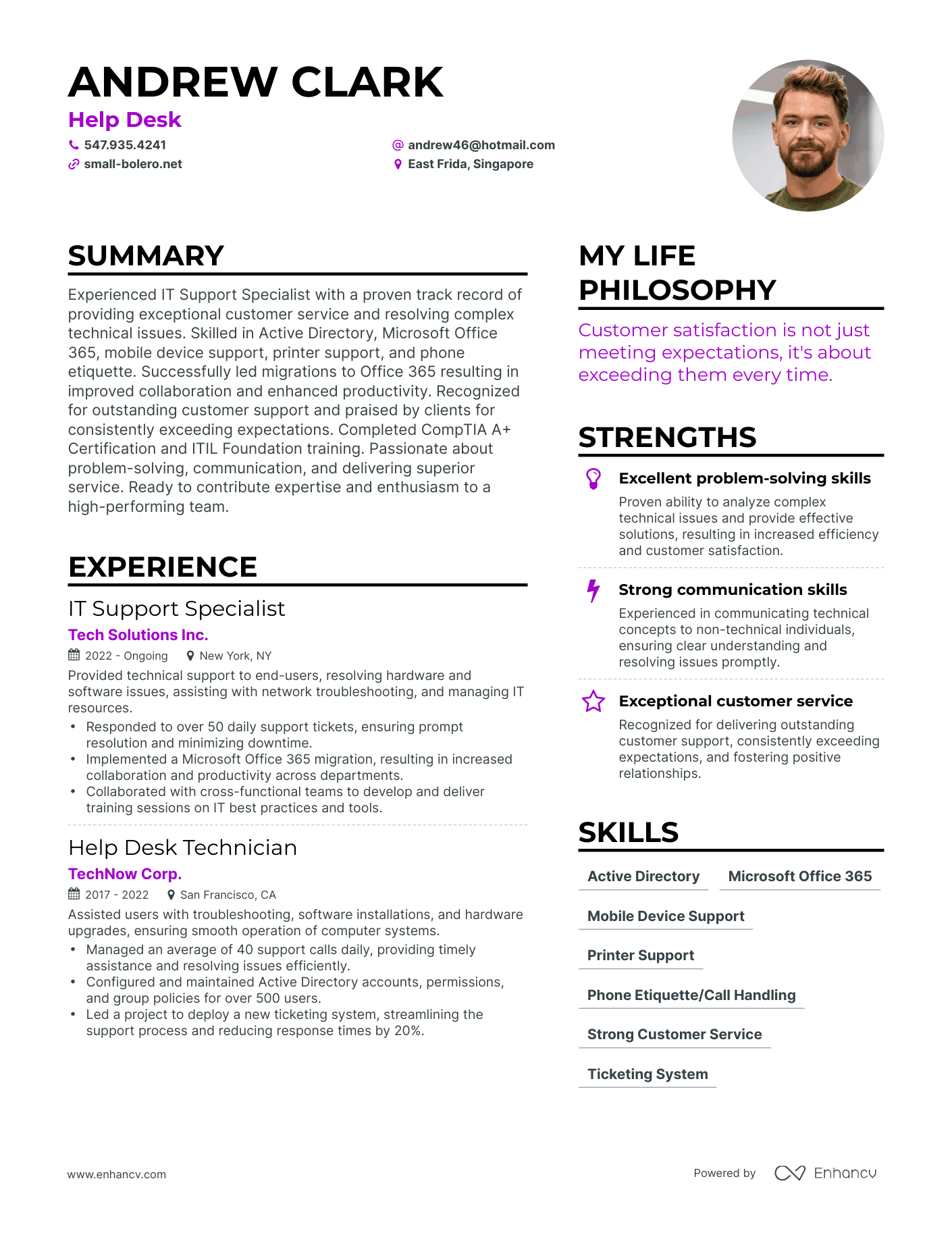 Help Desk resume example