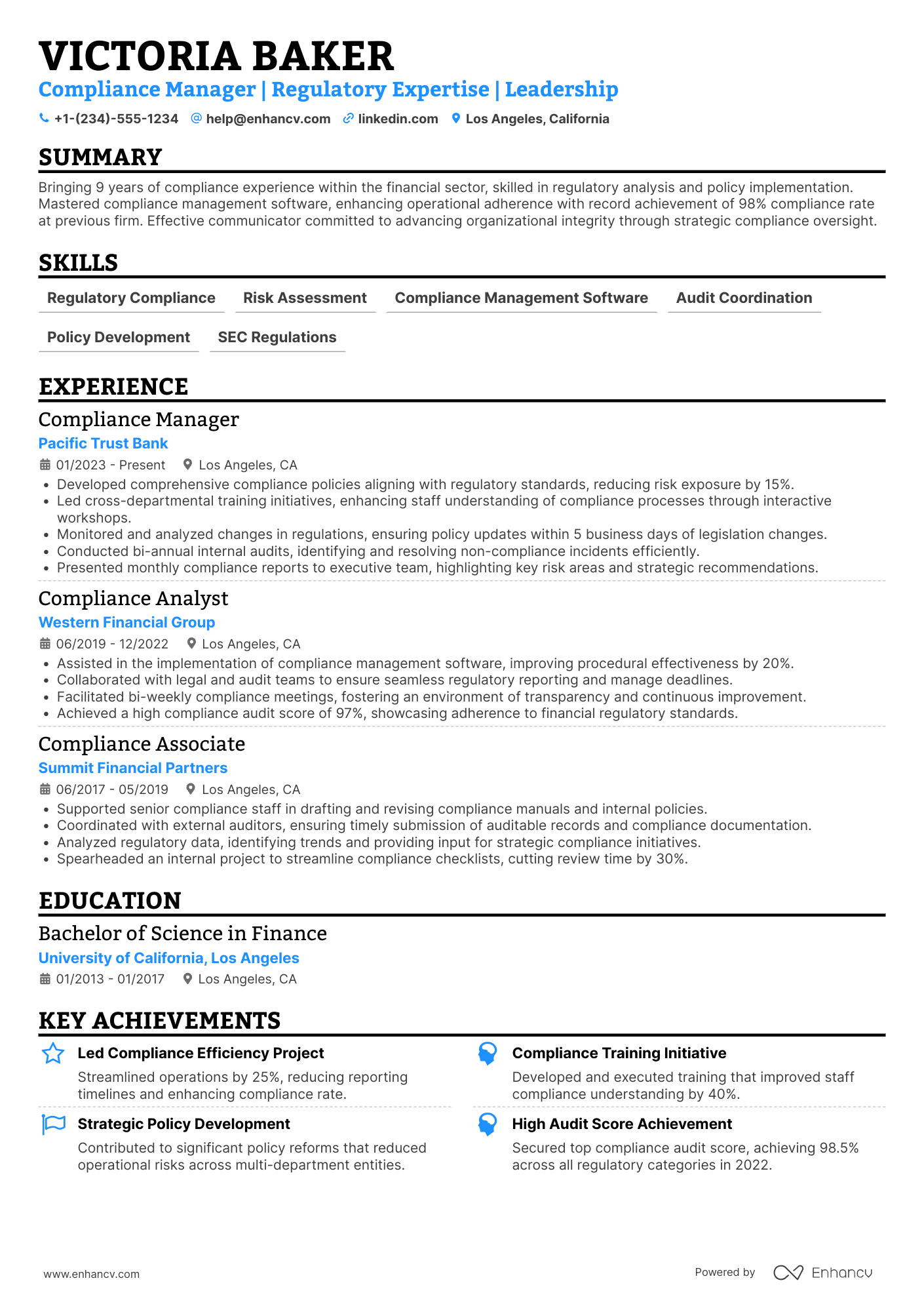 Compliance Manager resume example