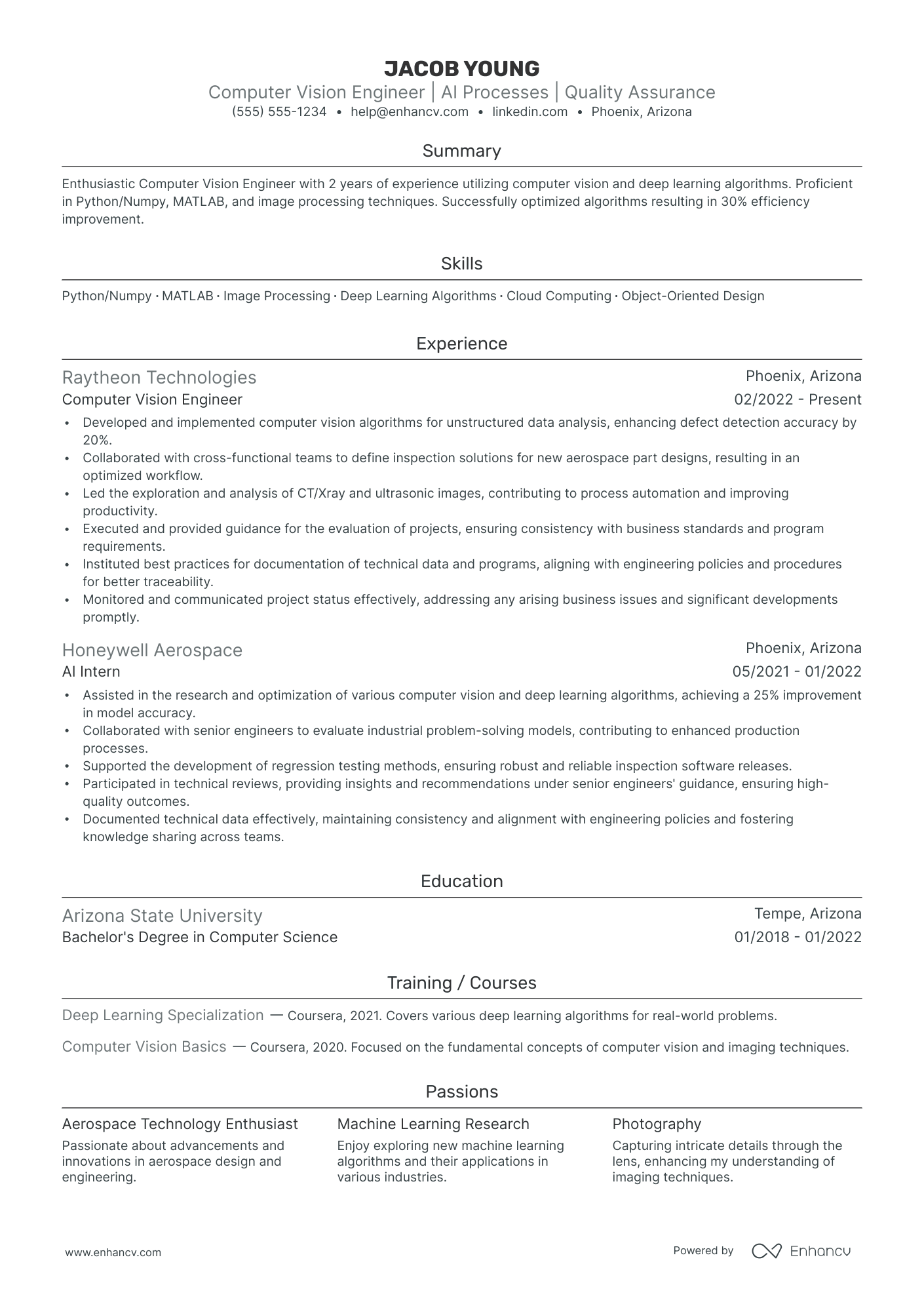 Principal Computer Vision Engineer Resume Example Resume Example