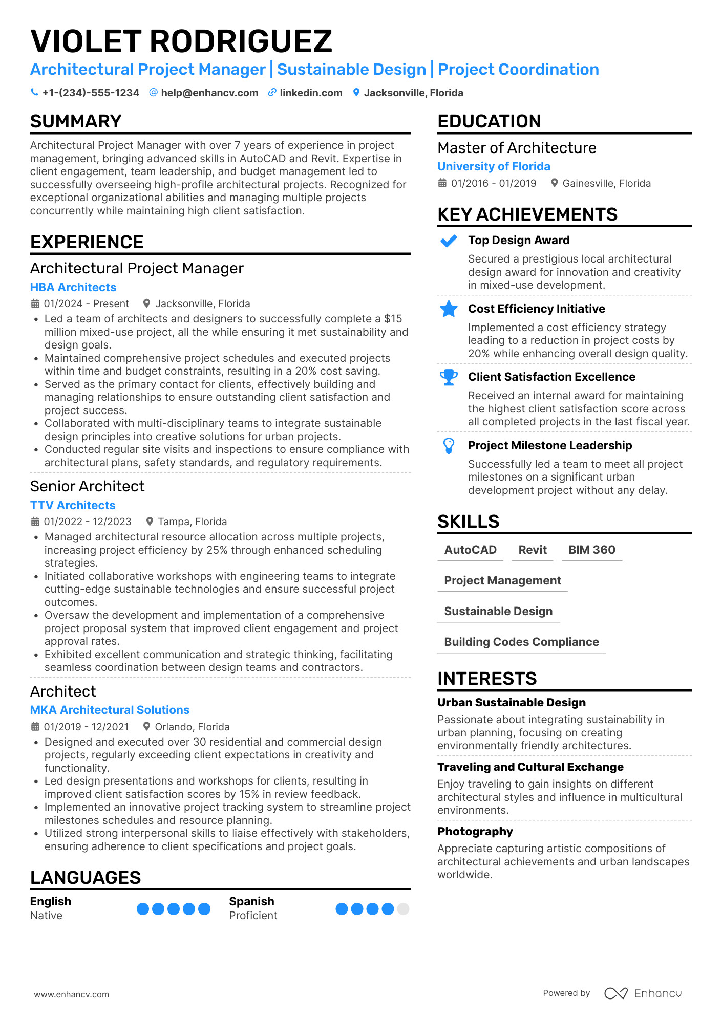 Architectural Project Manager resume example