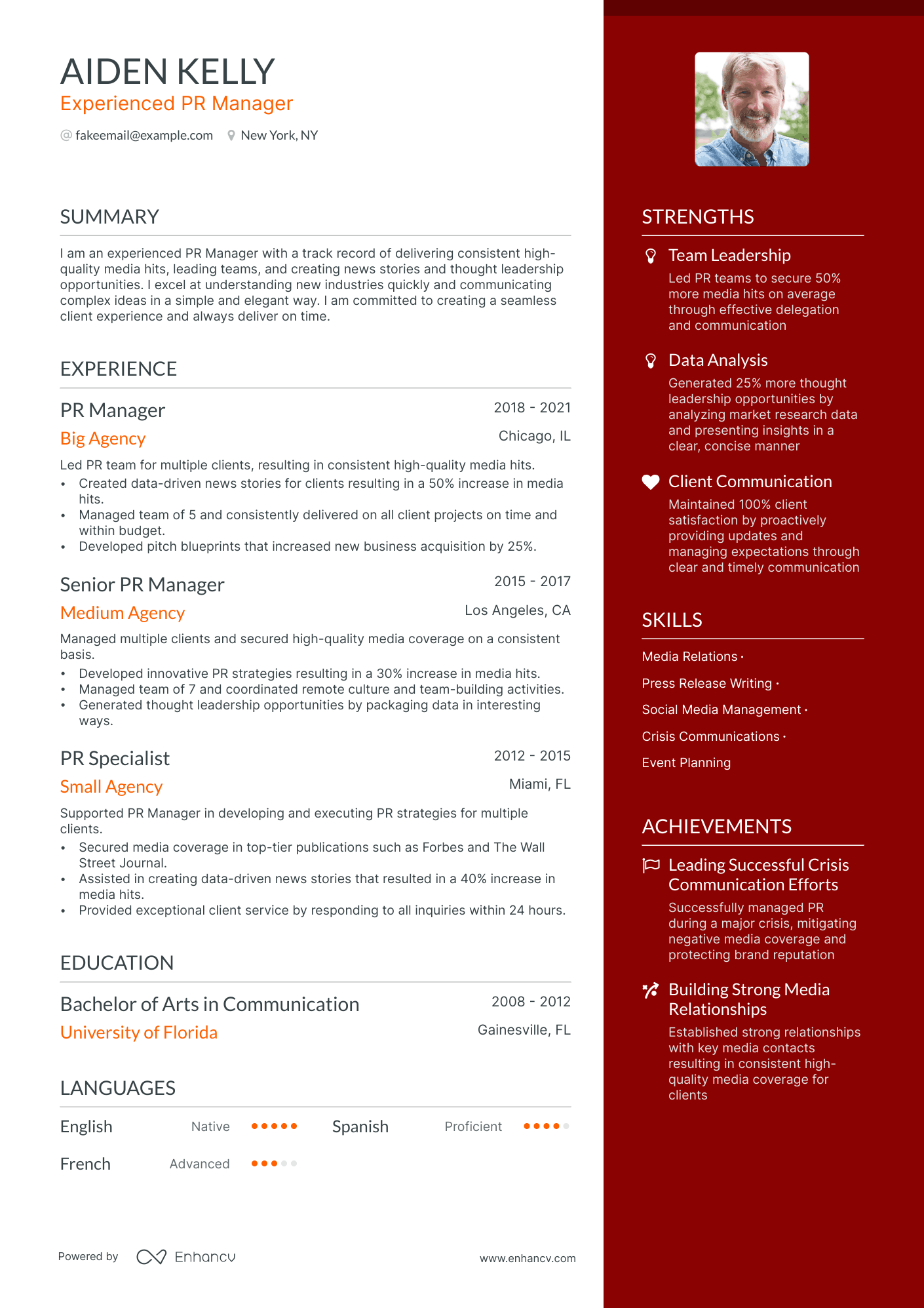 Public Relations Manager resume example