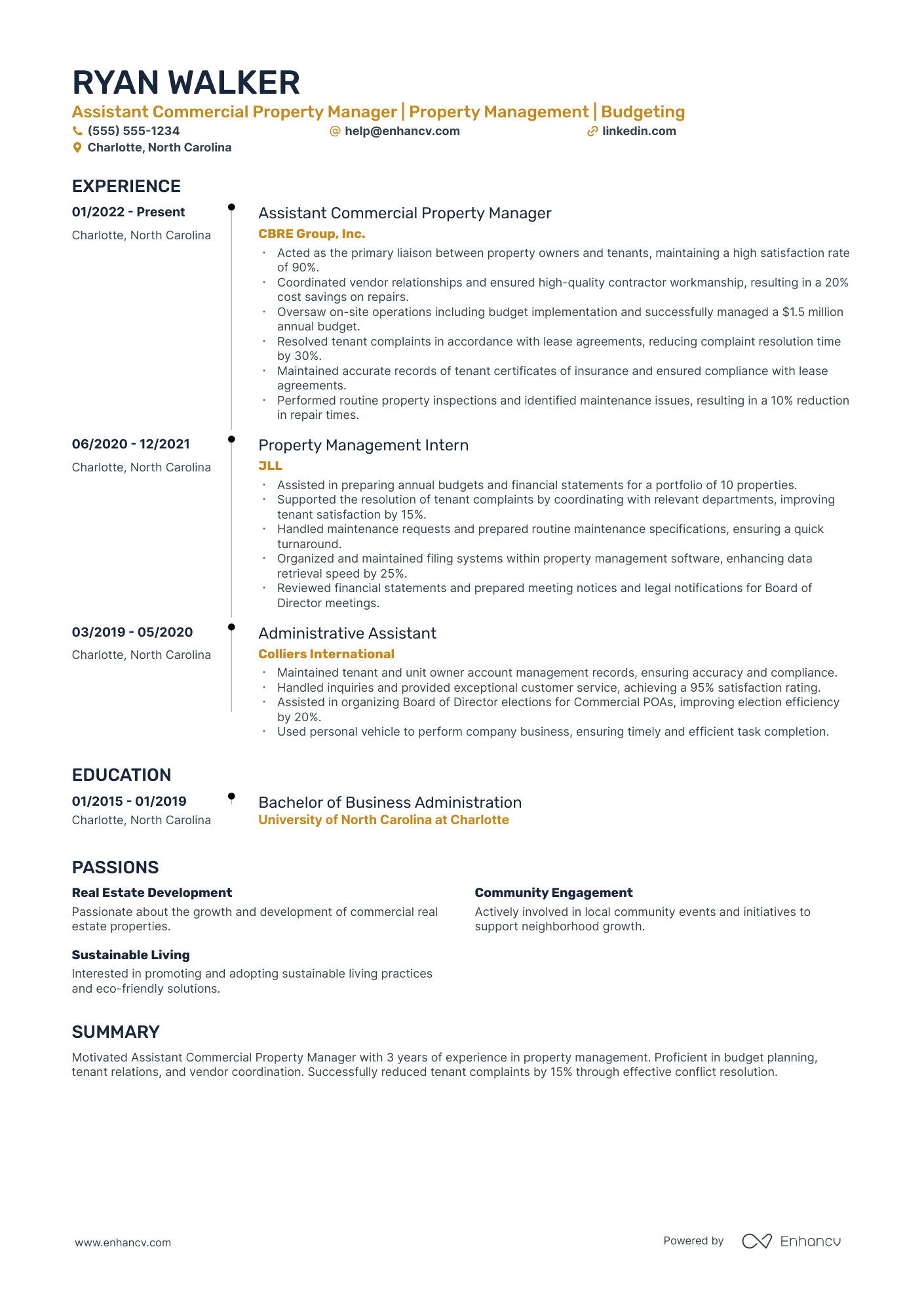 Commercial Property Manager resume example