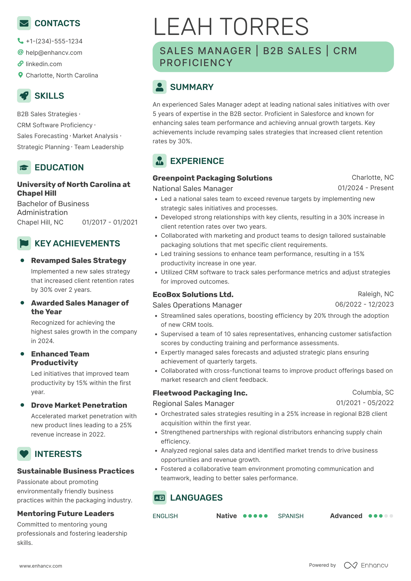 National Sales Manager resume example