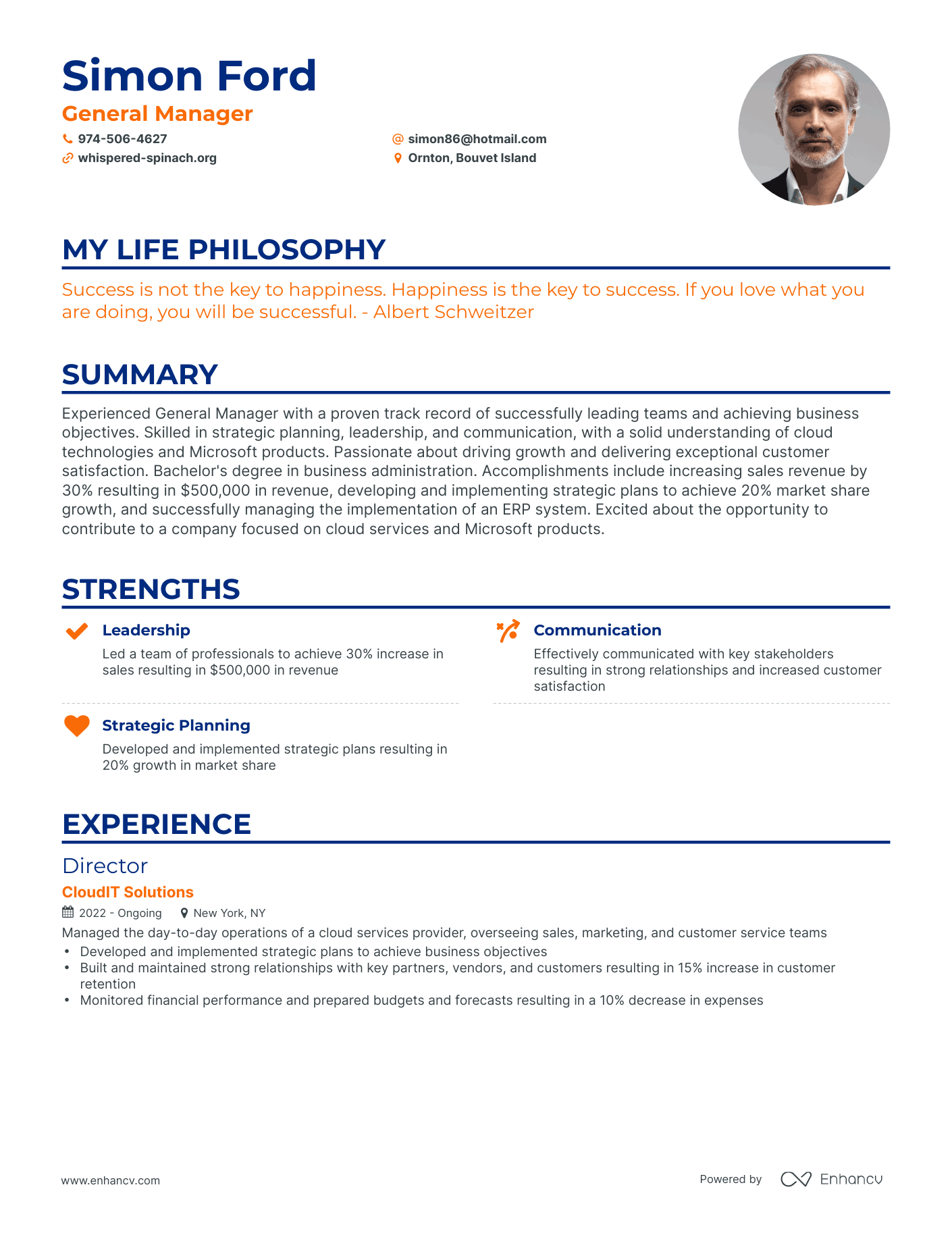 Creative General Manager Resume Example