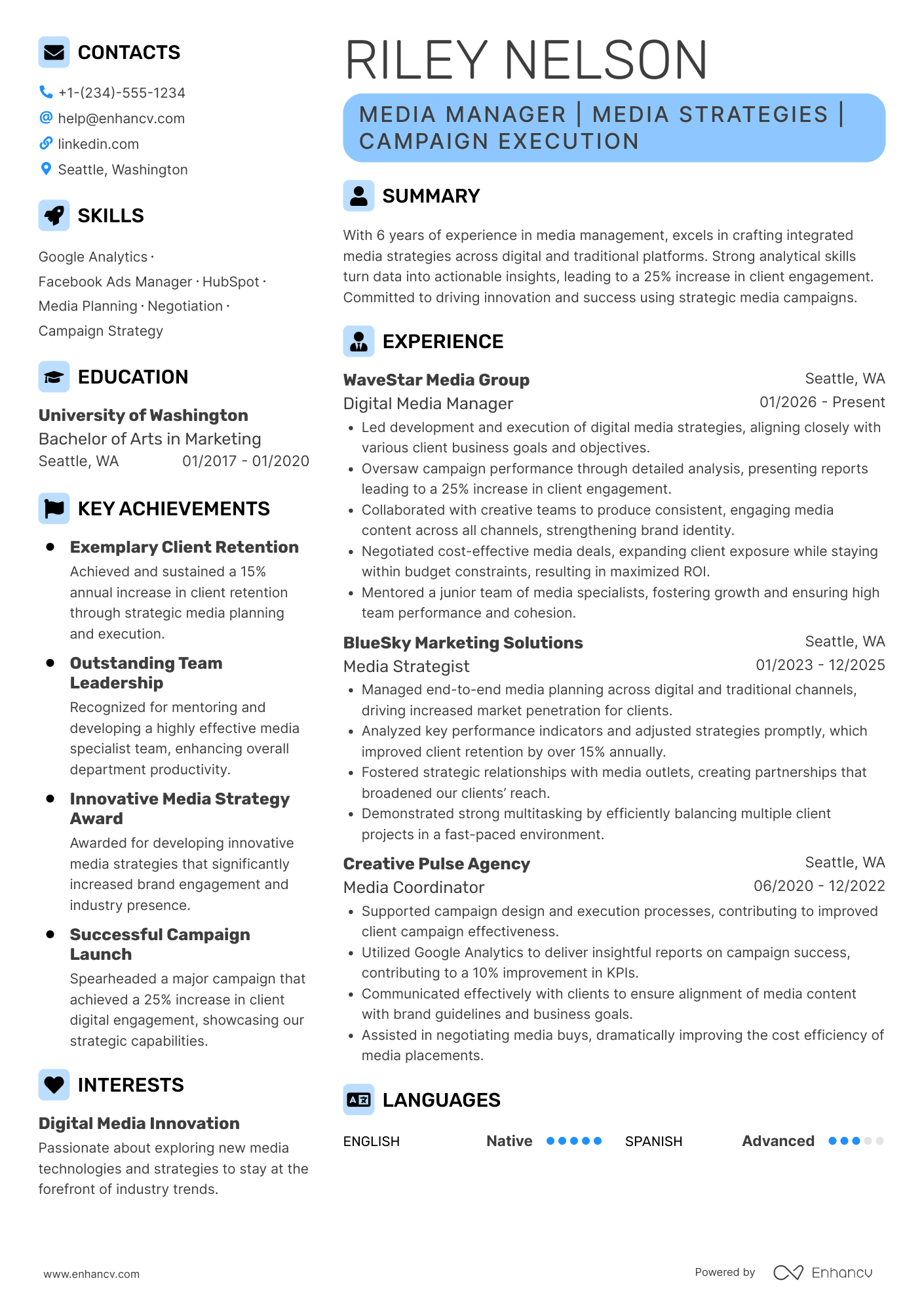 Media Manager resume example