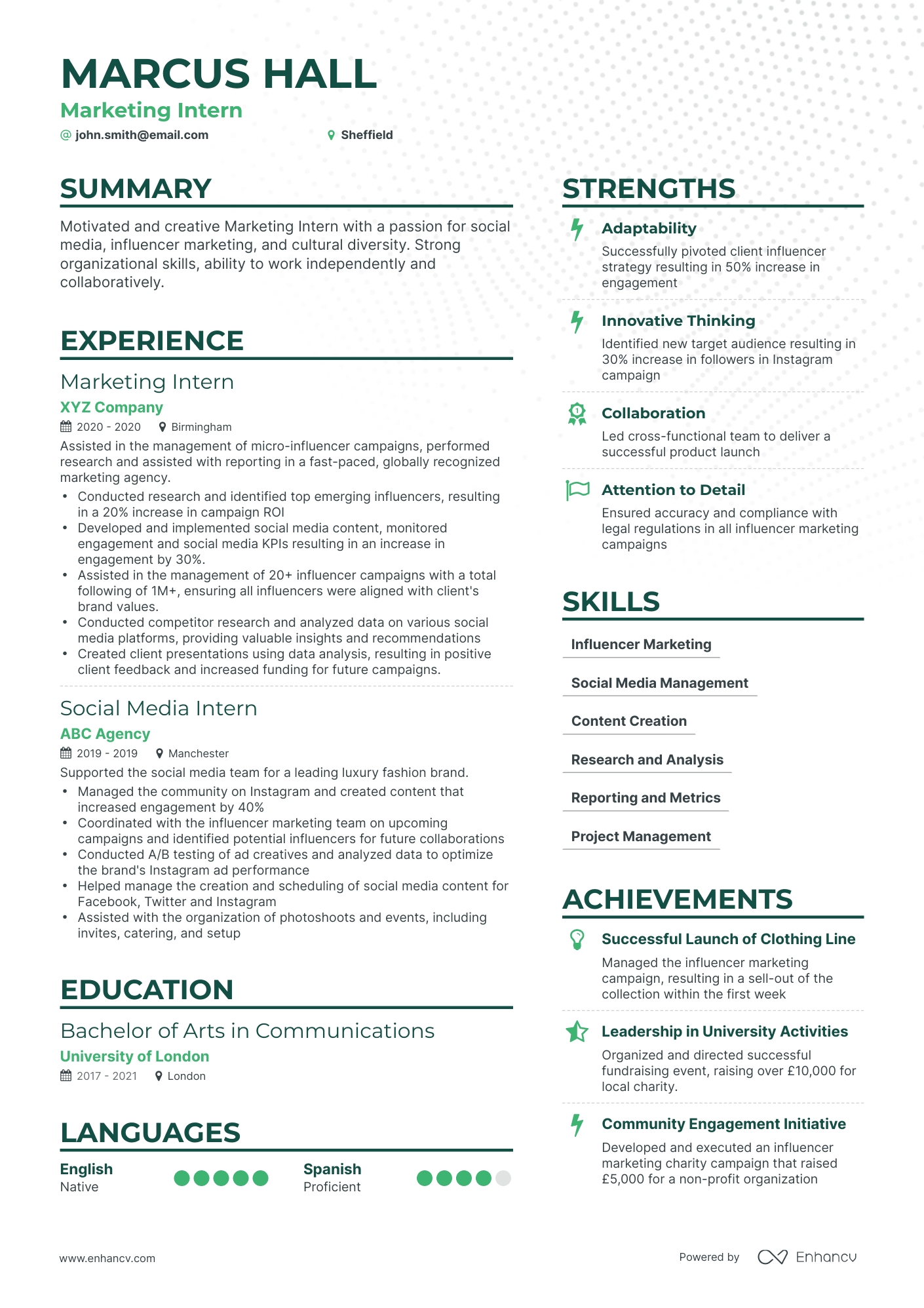 3 Marketing Intern CV Examples for 2023