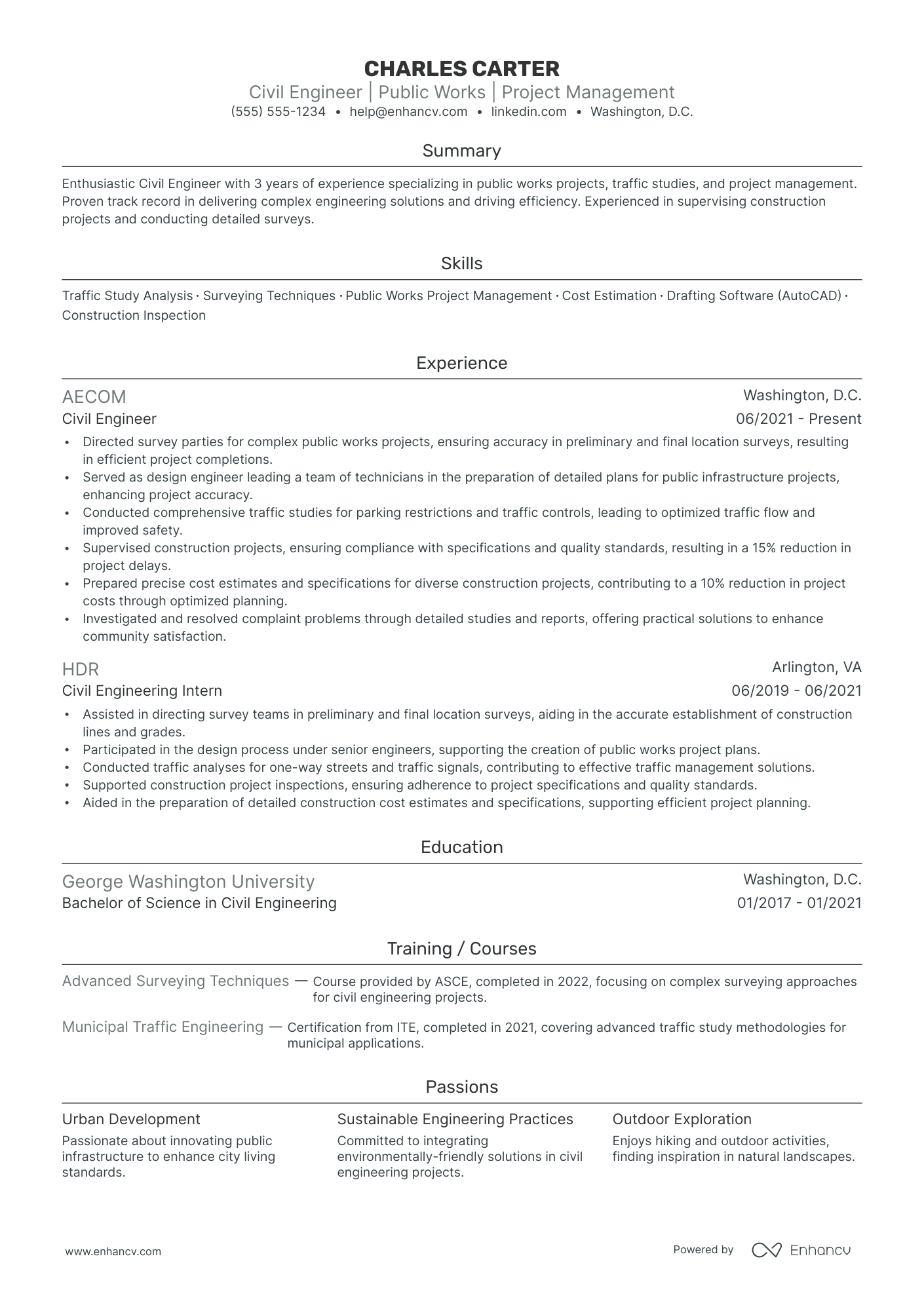 Civil Engineer resume example