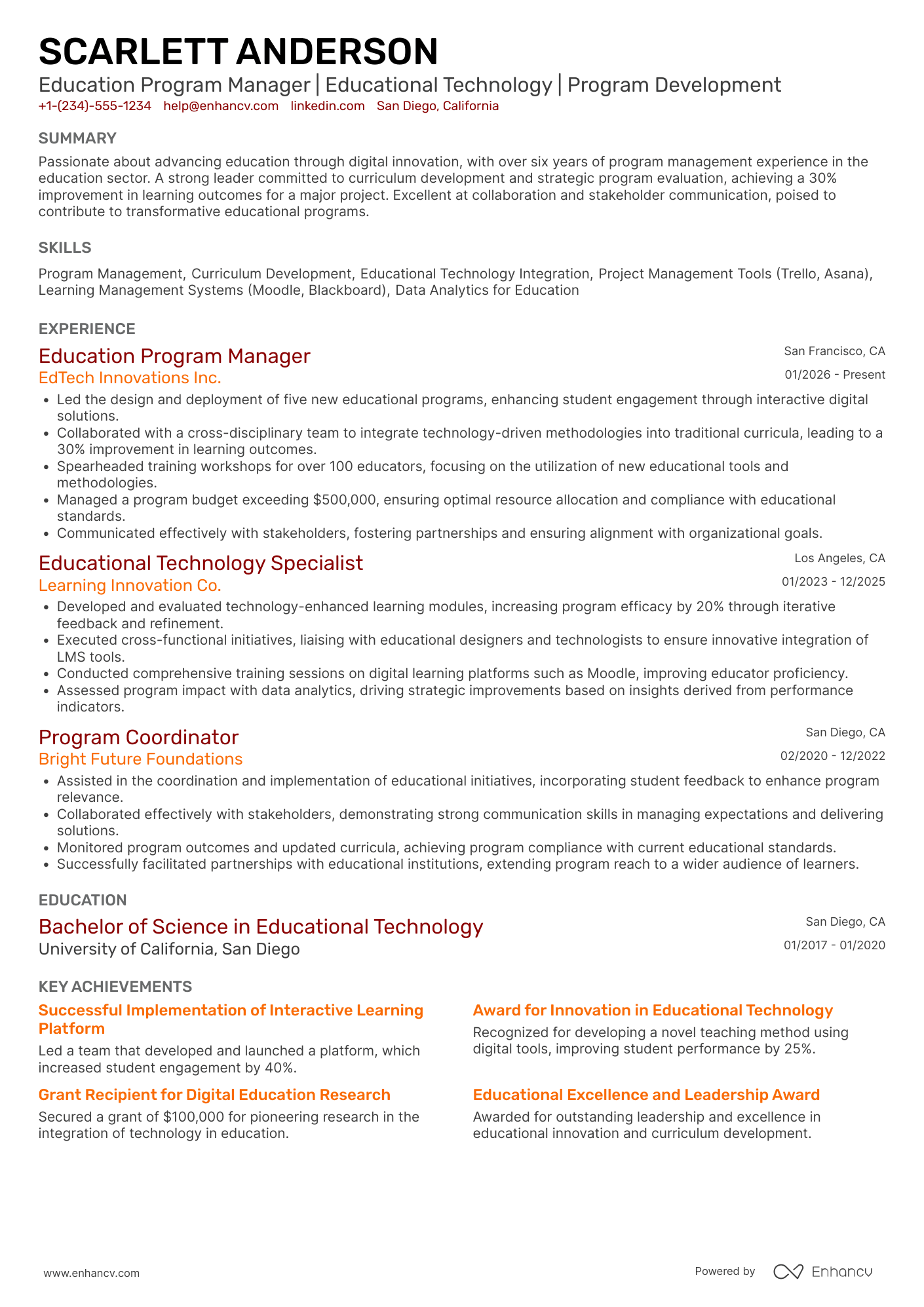 Education Program Manager resume example