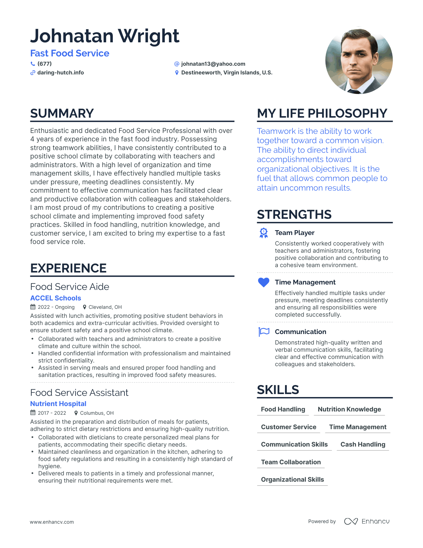Fast Food Service resume example