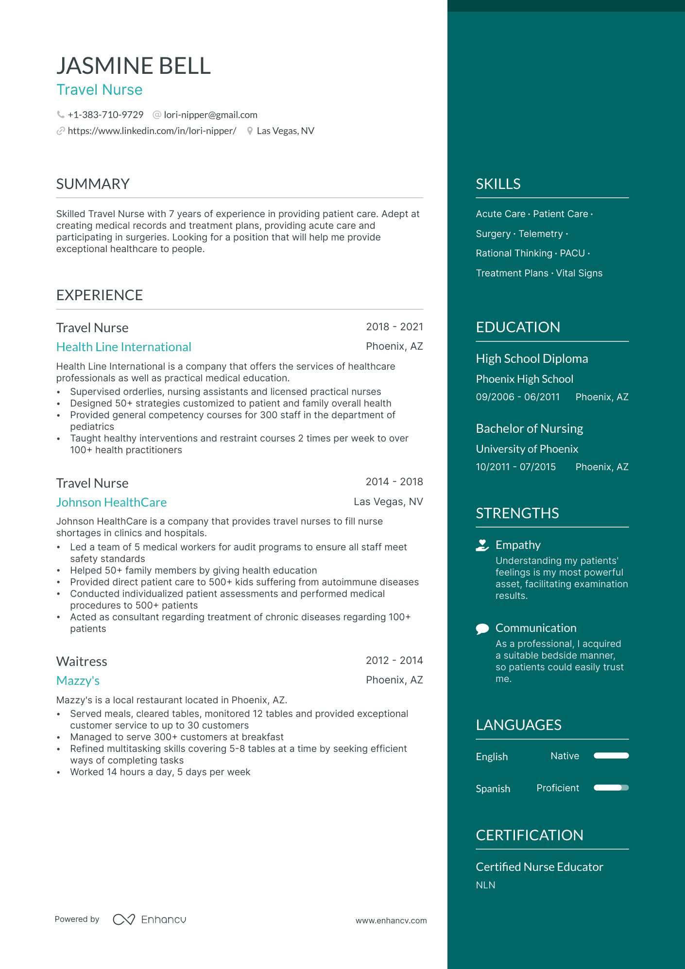 travel nurse resume example
