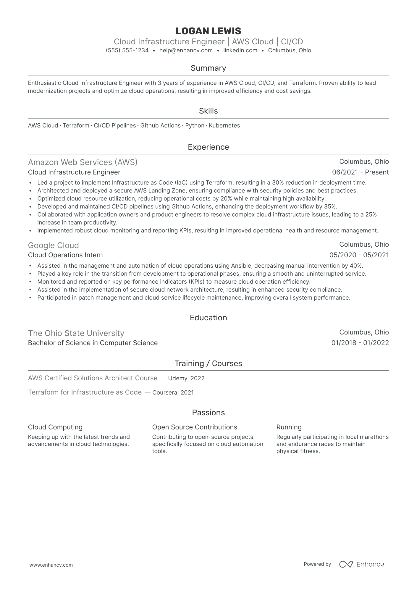 Cloud Infrastructure Engineer resume example