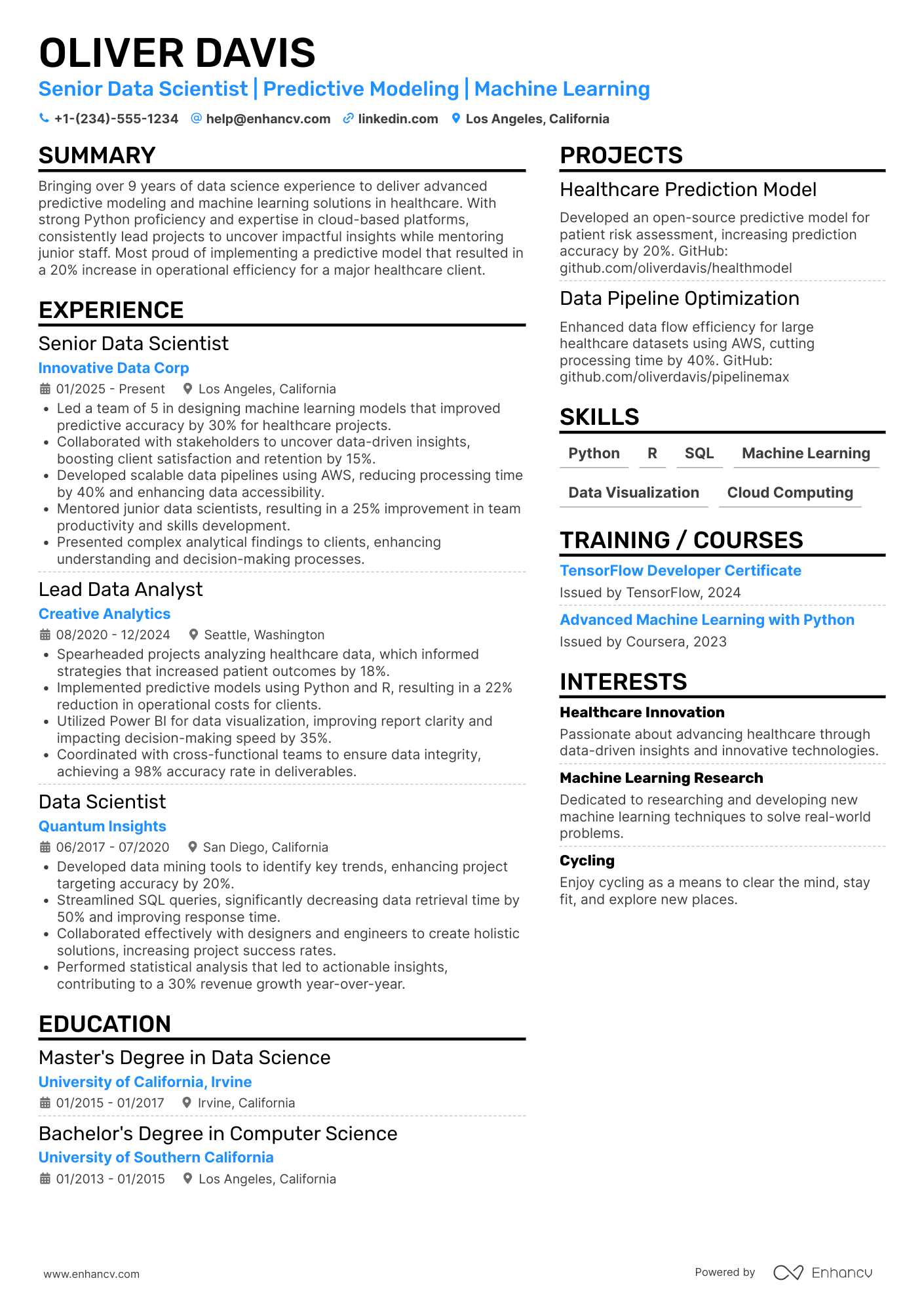 Senior Data Scientist resume example