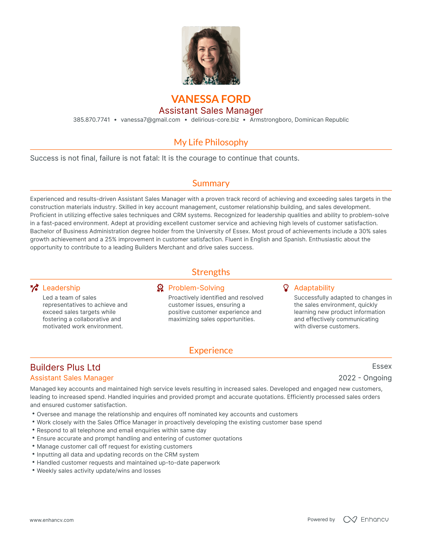 Modern Assistant Sales Manager Resume Example
