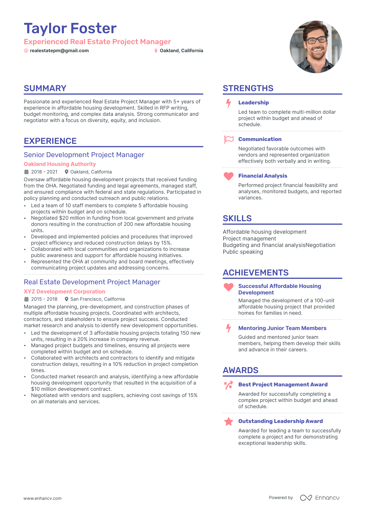 real estate project manager resume example