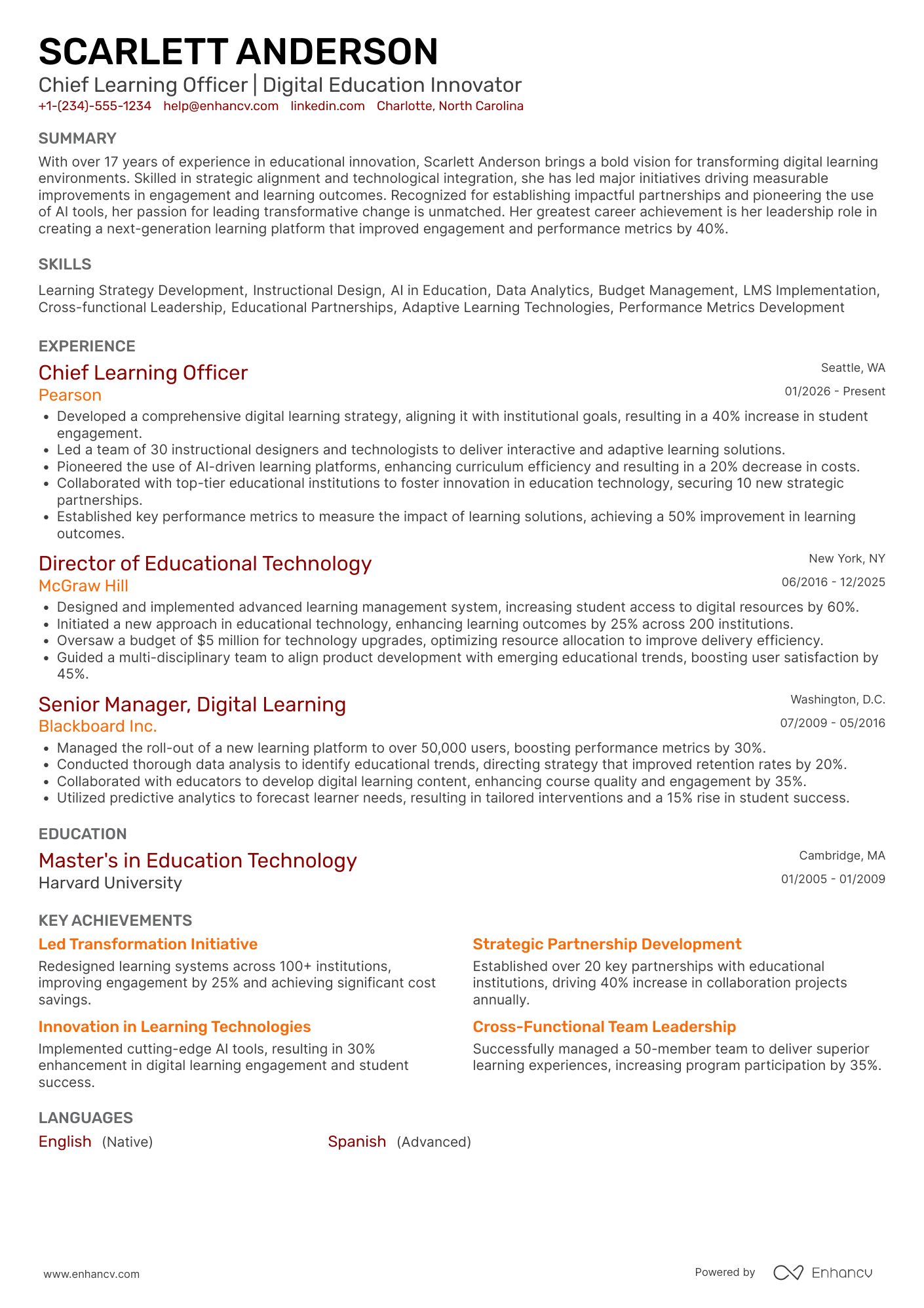 Chief Learning Officer resume example