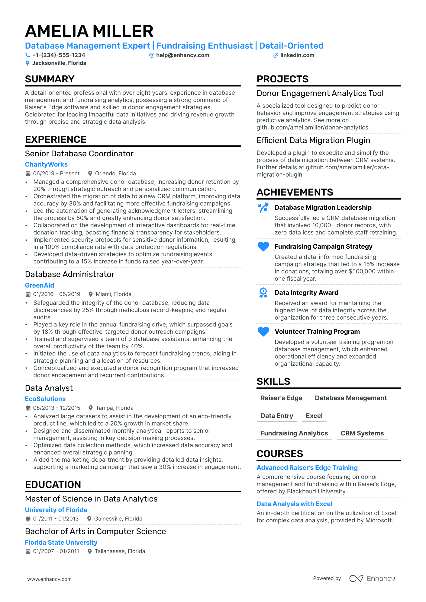 Database Assistant resume example