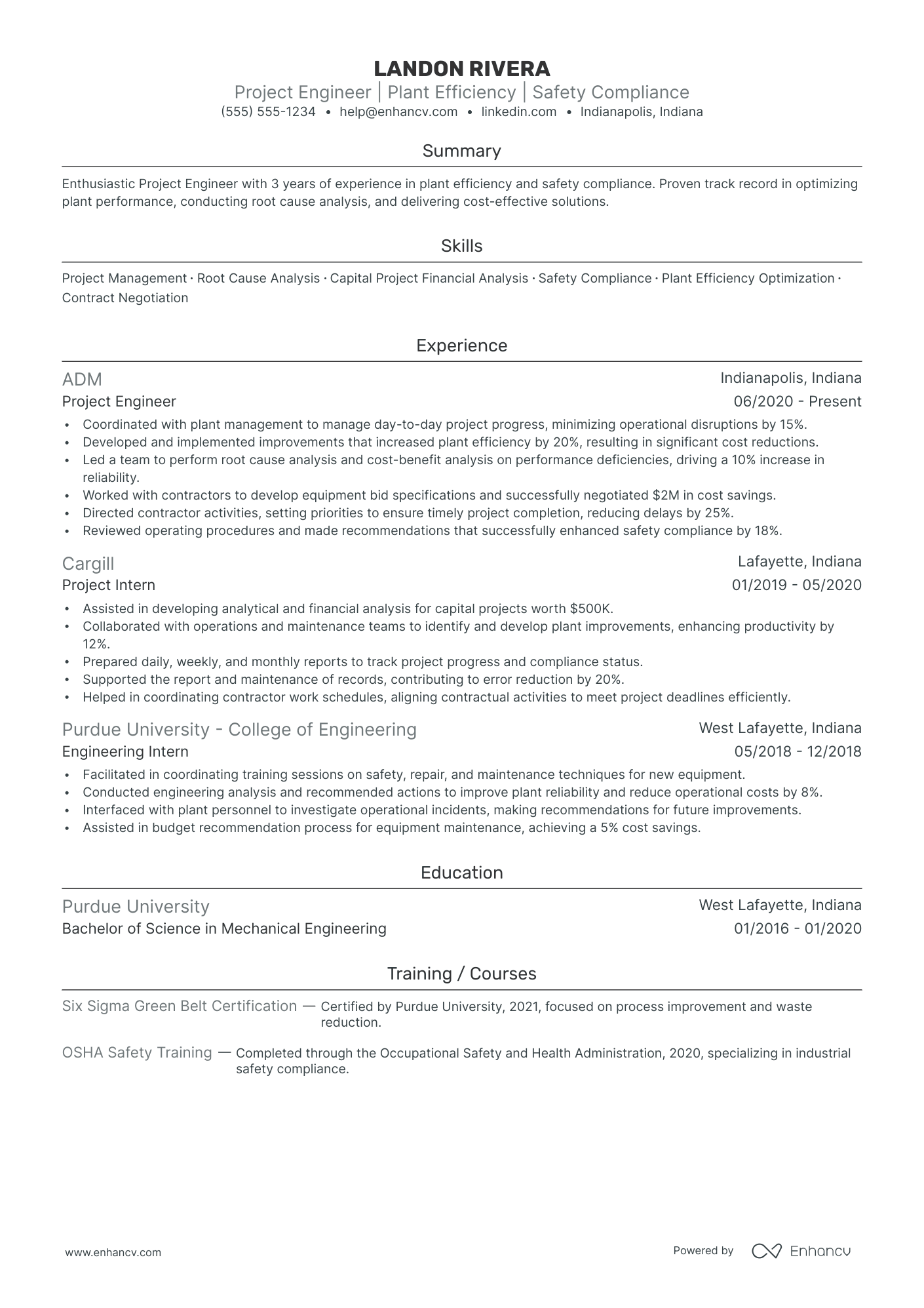 Project Engineer resume example