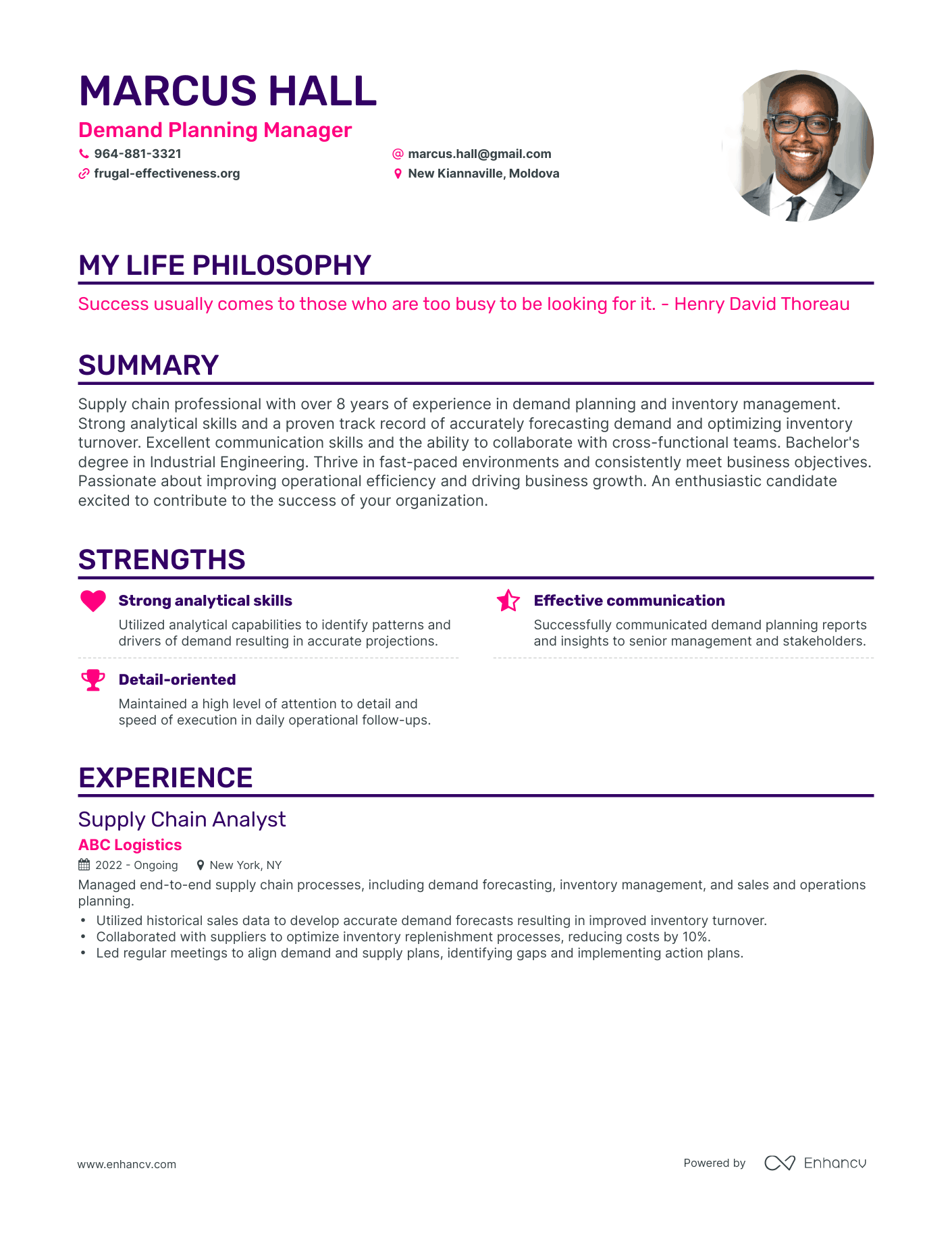 Creative Demand Planning Manager Resume Example