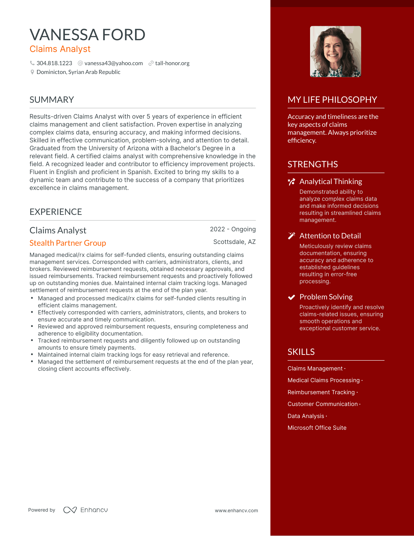 Claims Analyst resume example