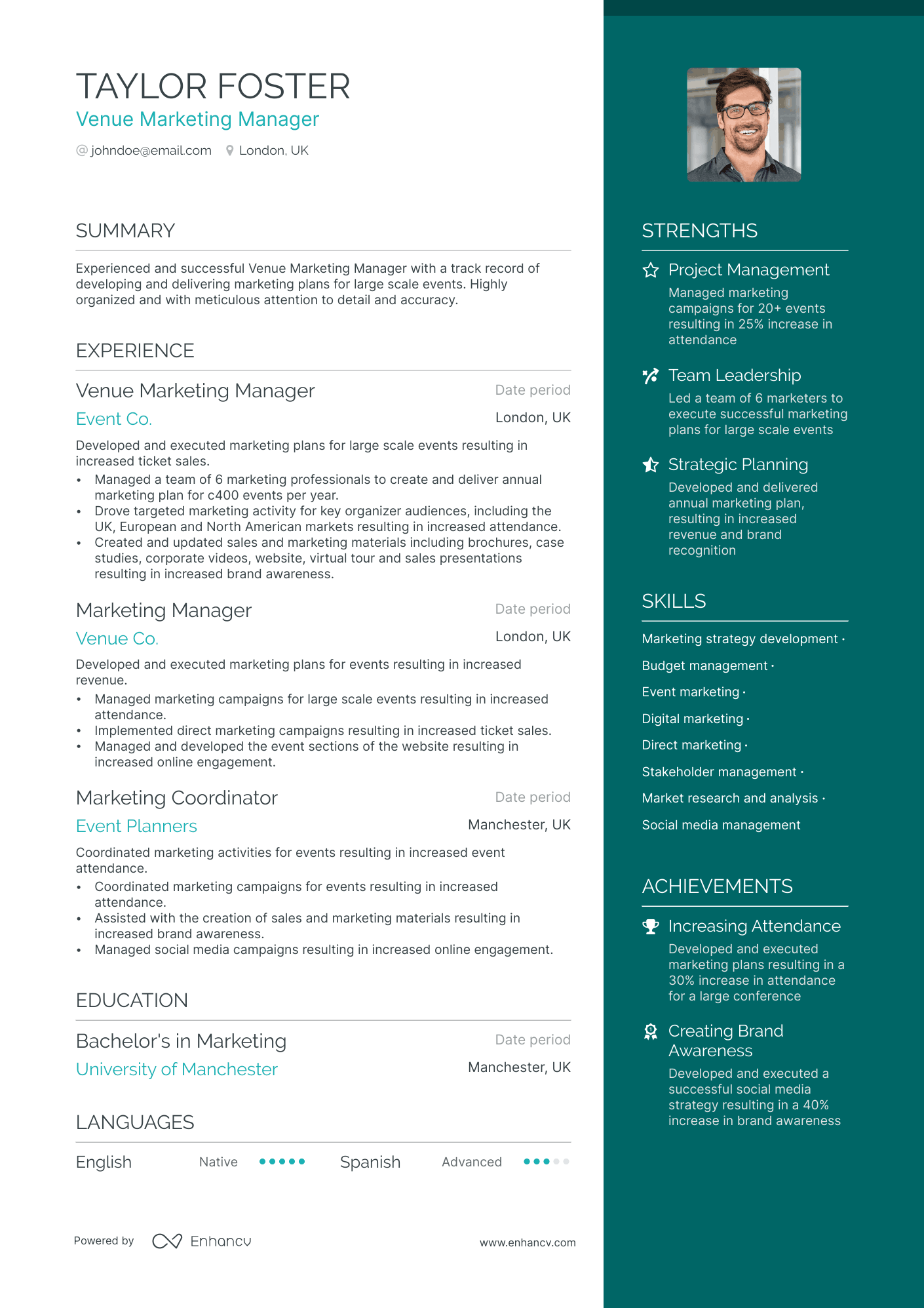 Venue Manager resume example