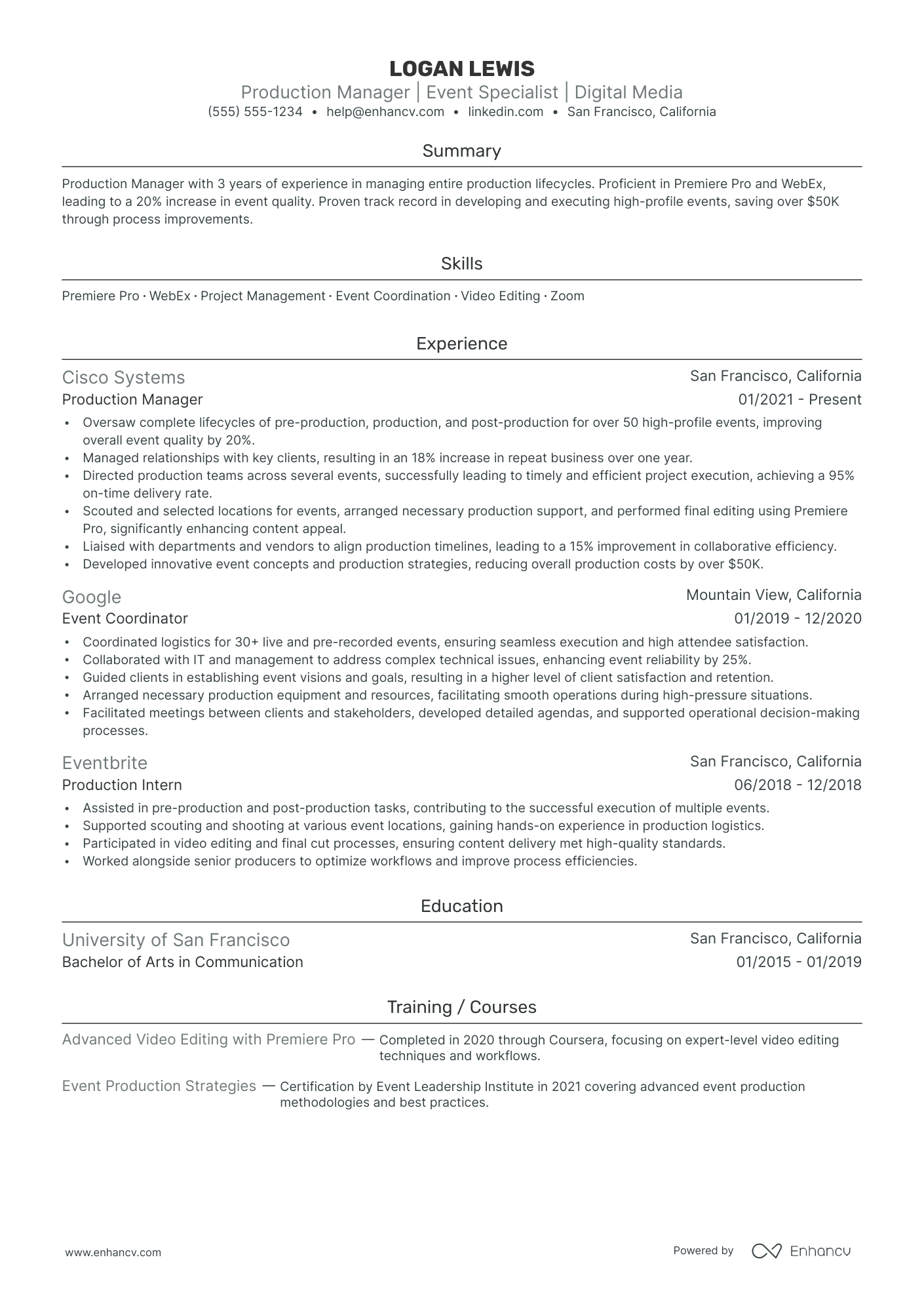 Media Producer resume example