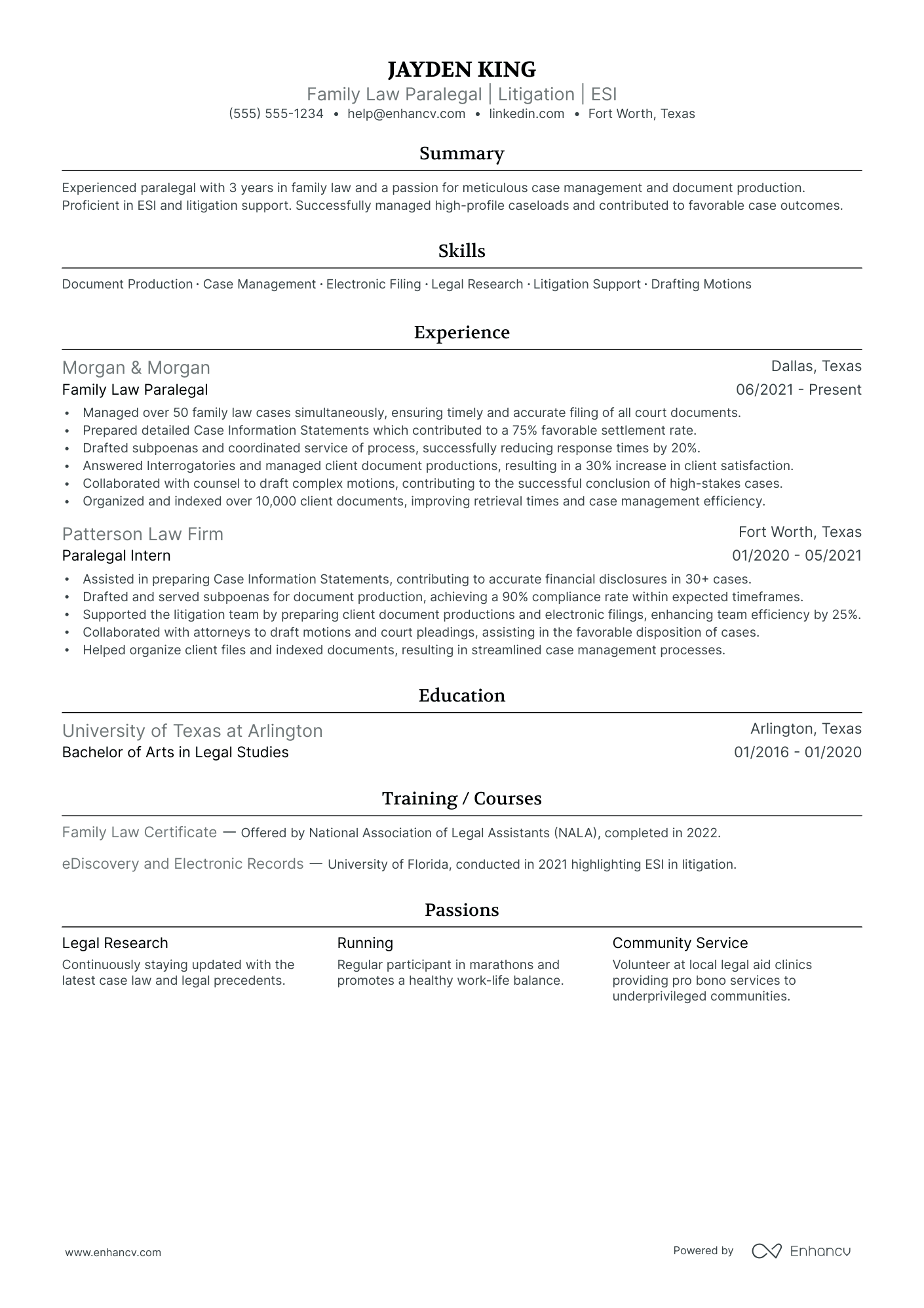 Family Law Paralegal resume example