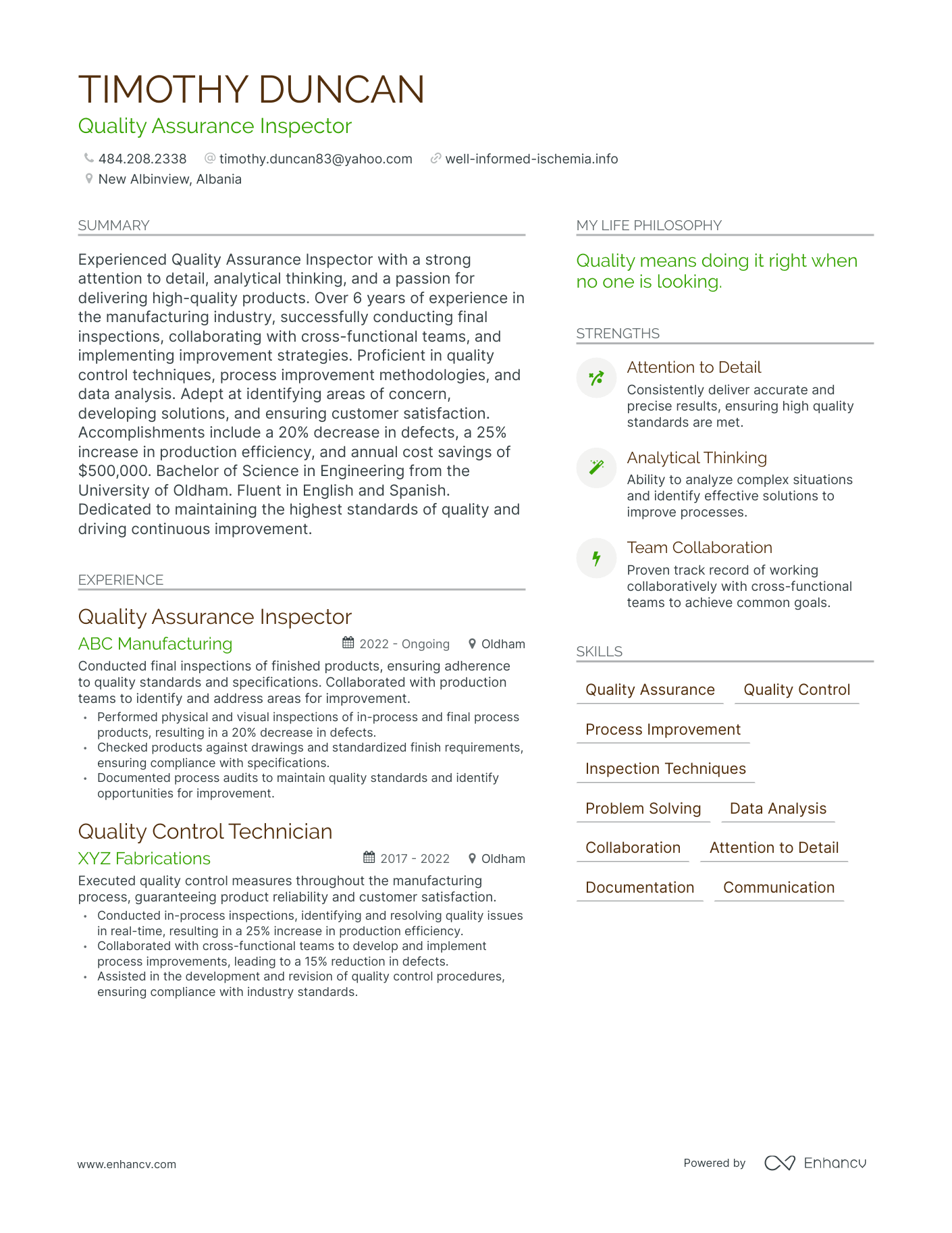 Modern Quality Assurance Inspector Resume Example
