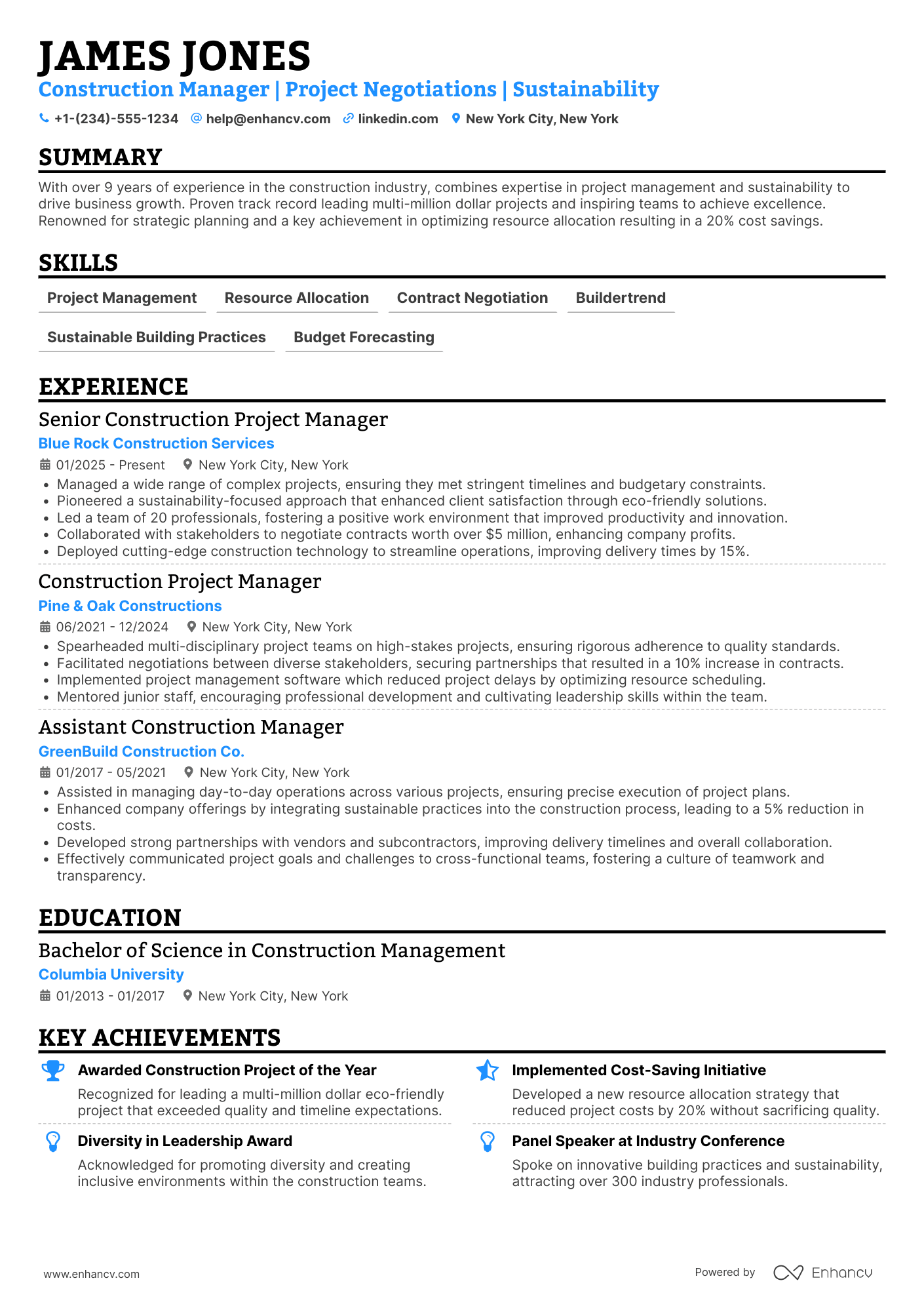 Construction Business Owner resume example
