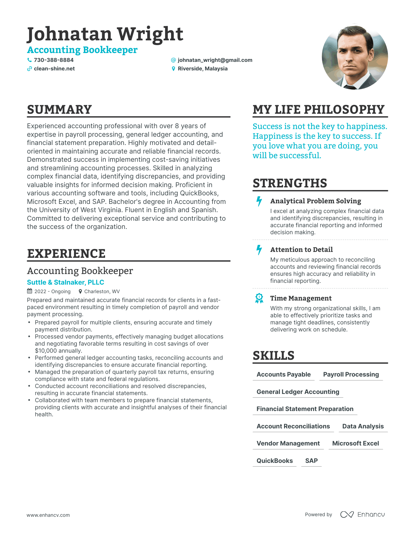 Modern Accounting Bookkeeper Resume Example