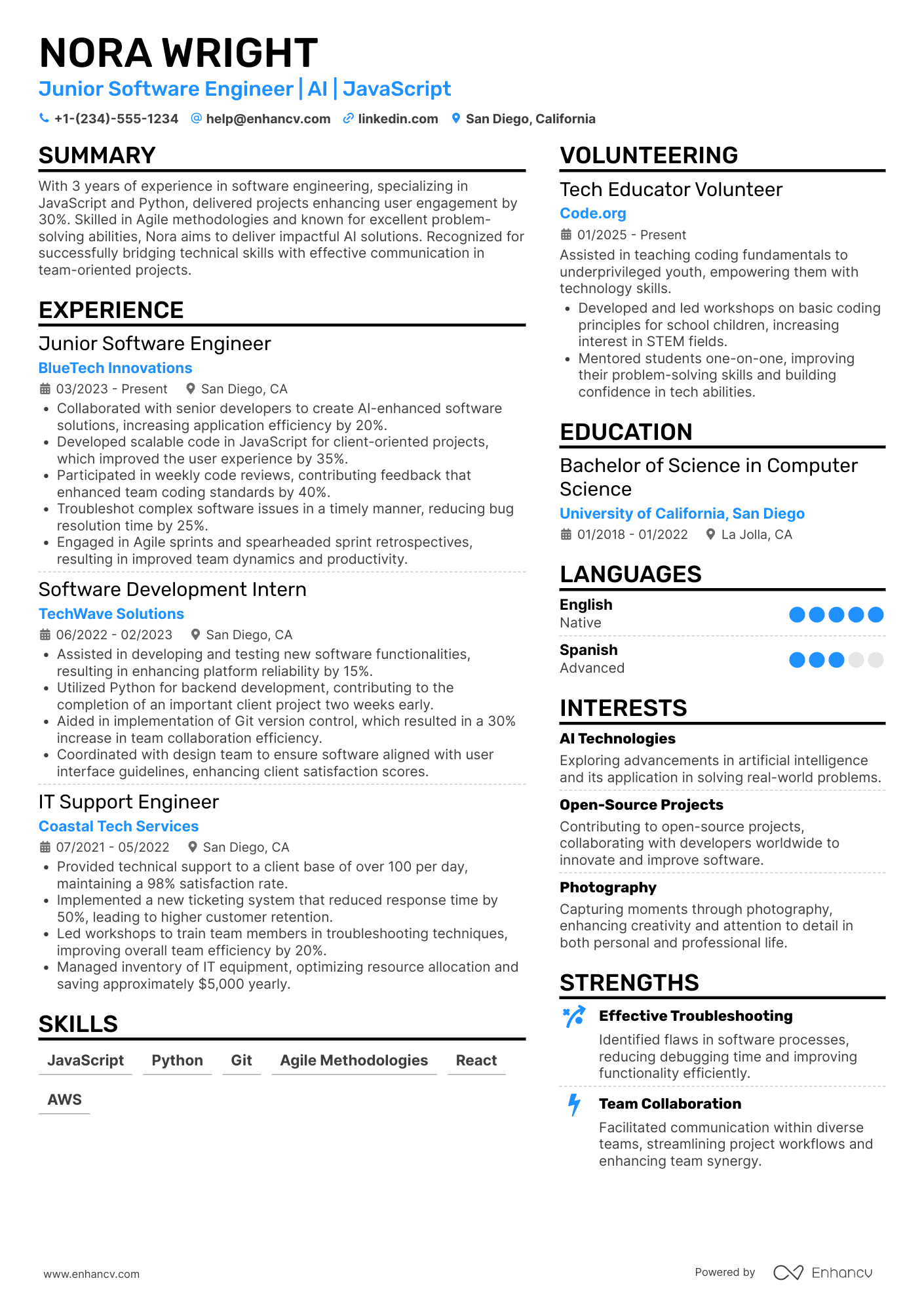 Junior Software Engineer resume example