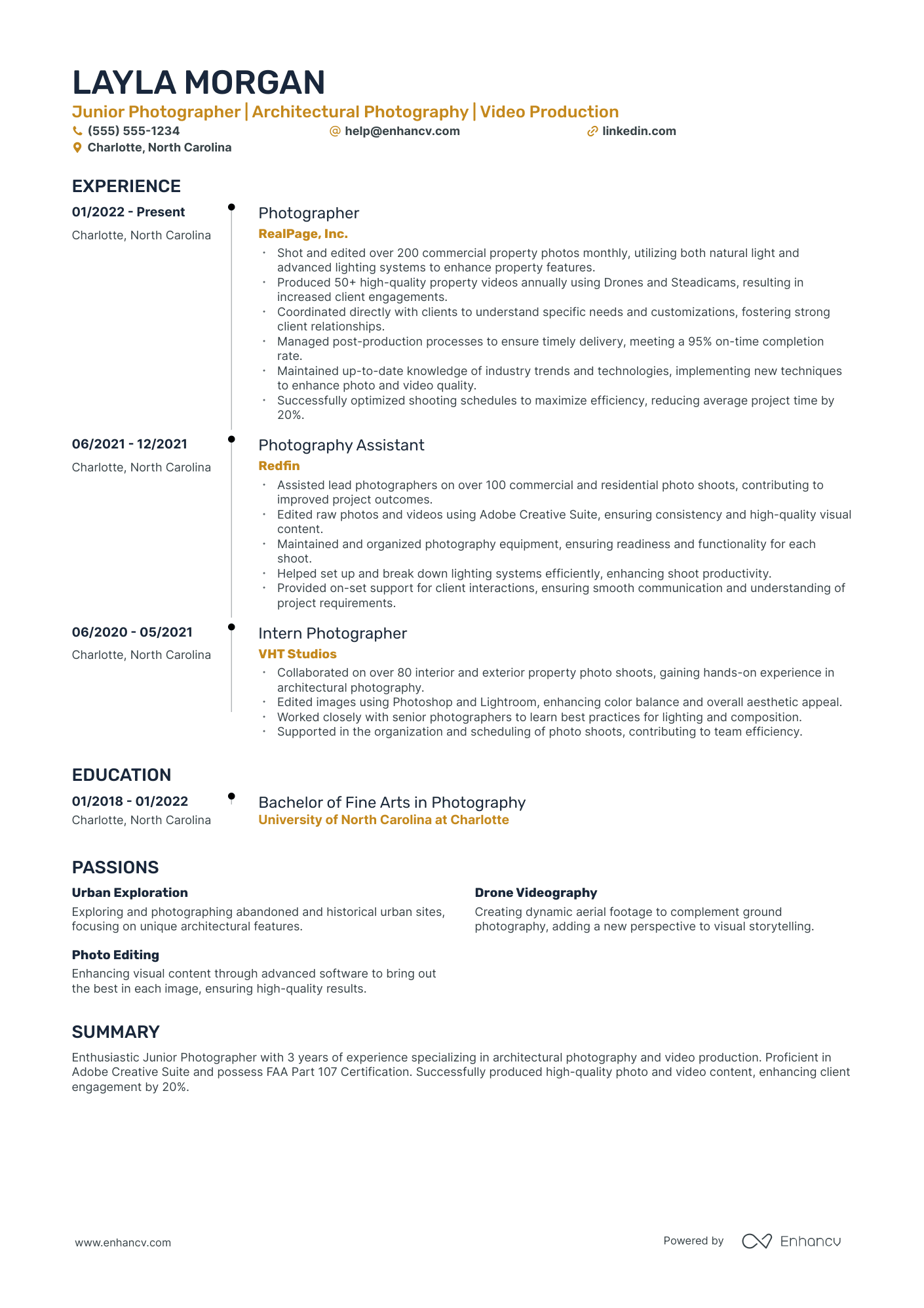 Architectural Photographer resume example