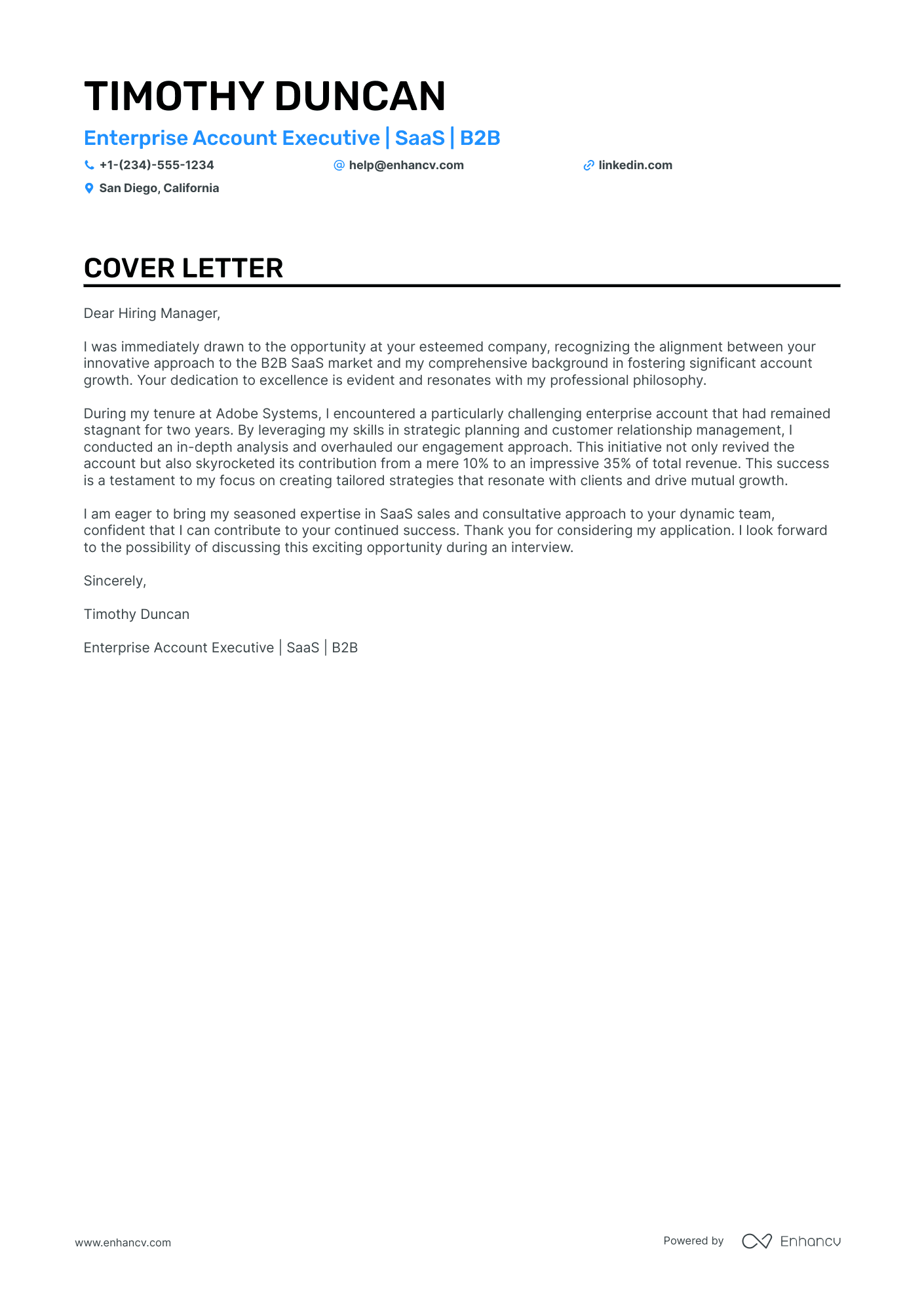 Enterprise Account Executive cover letter