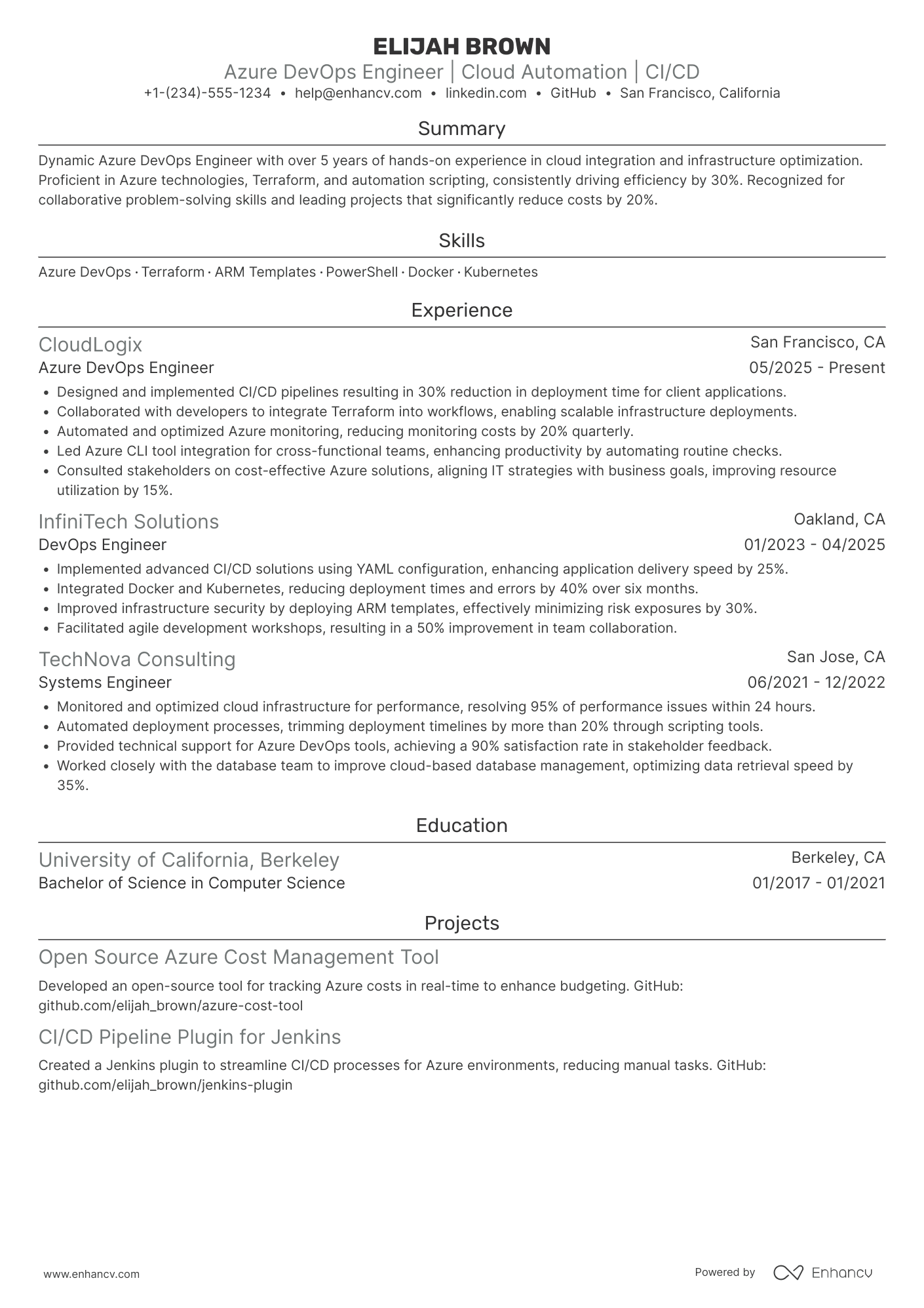 Azure Devops Engineer resume example