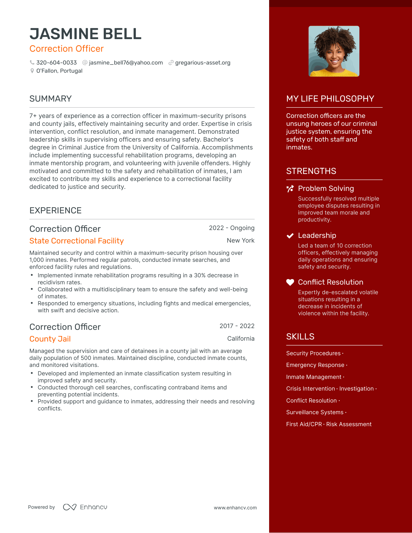 Correction Officer resume example