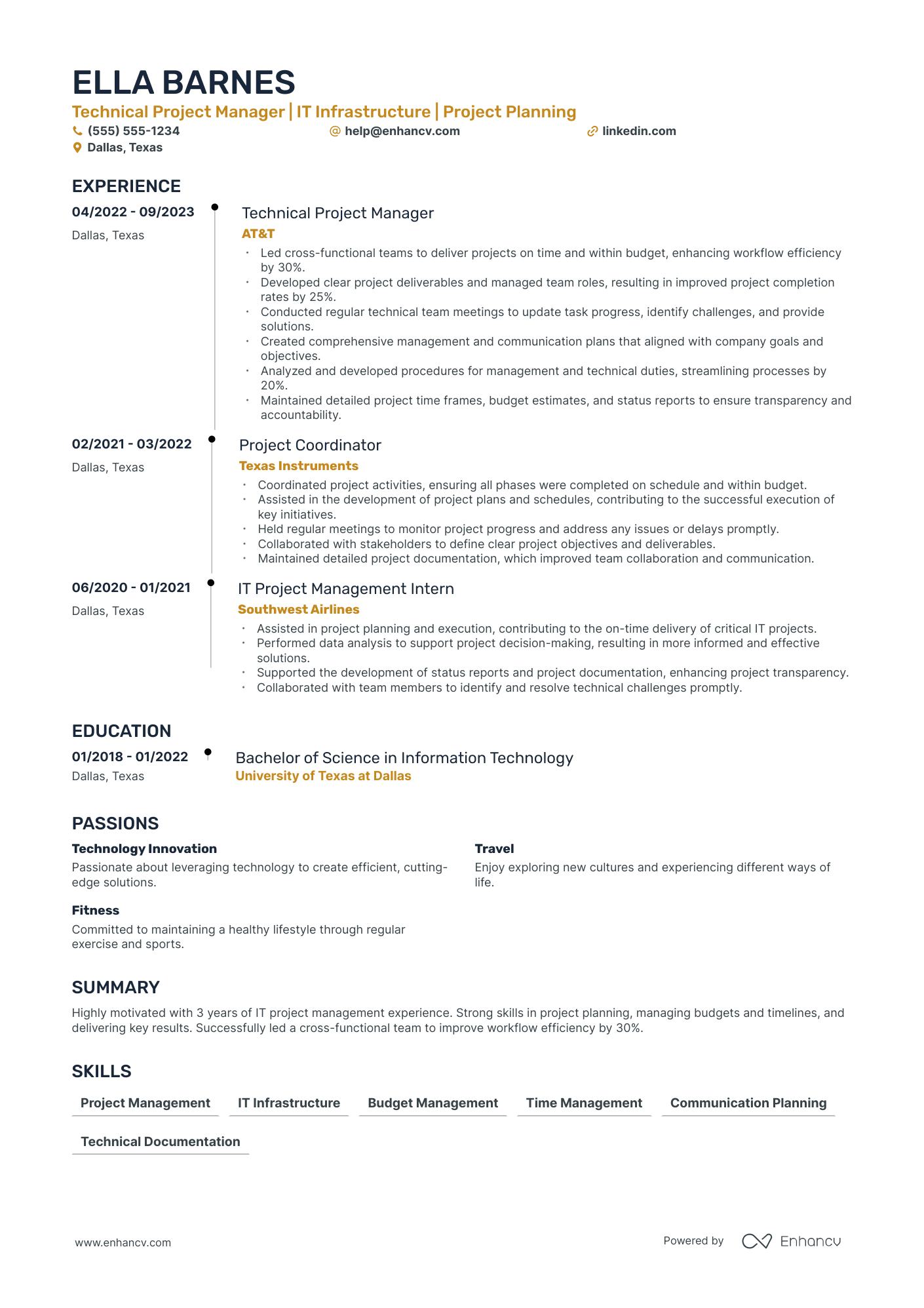 Global Technical Project Manager resume example