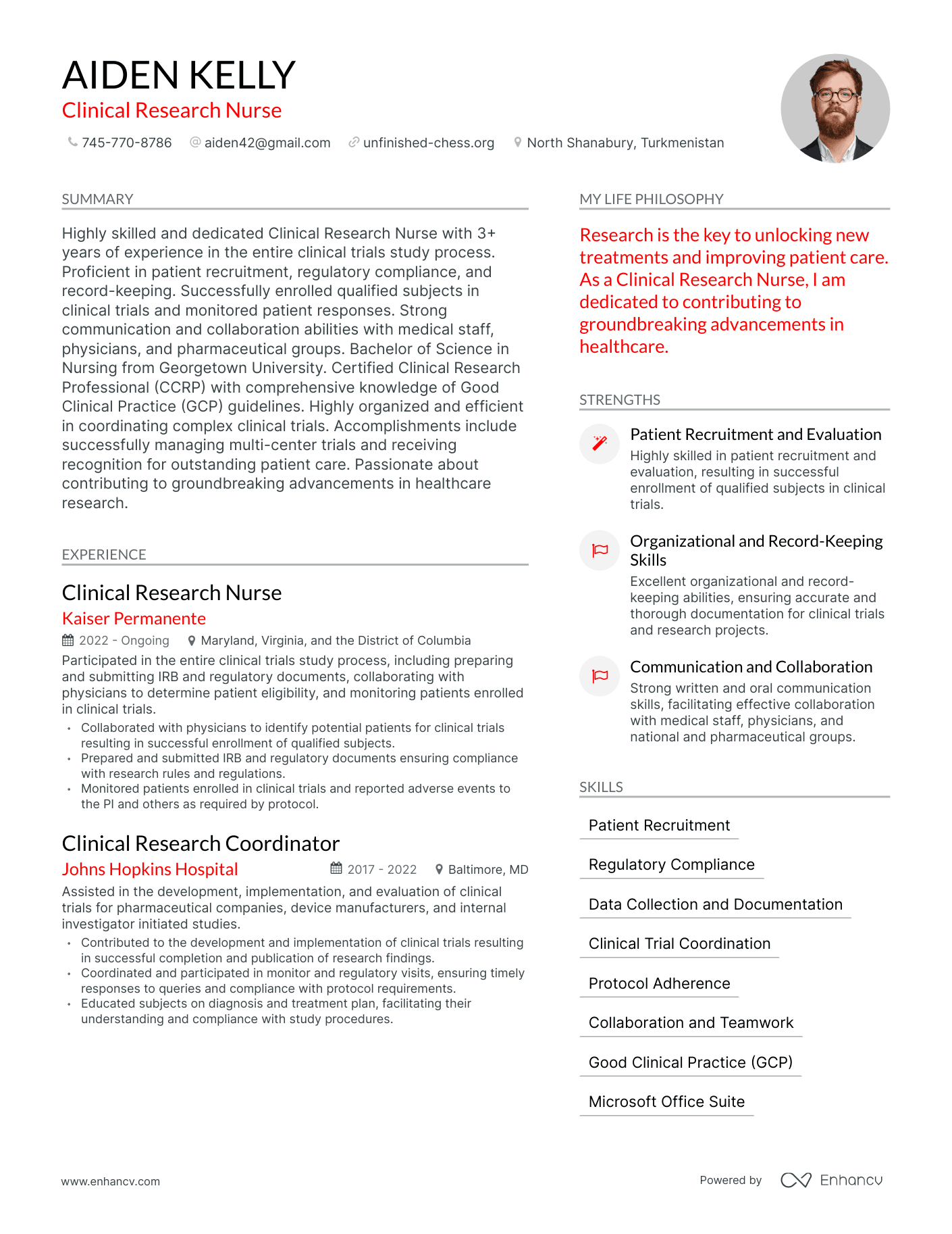 Clinical Research Nurse resume example