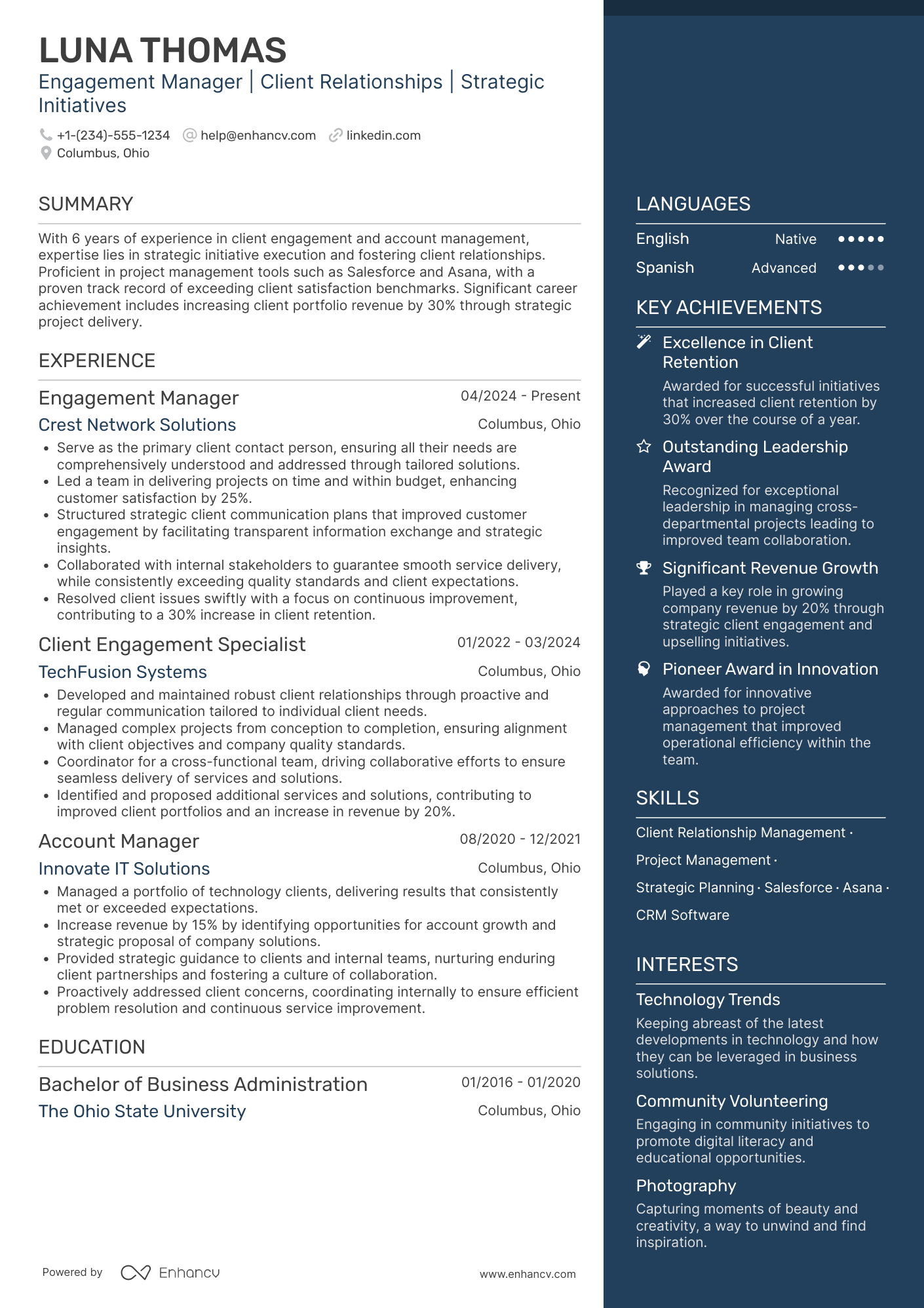 Engagement Manager resume example