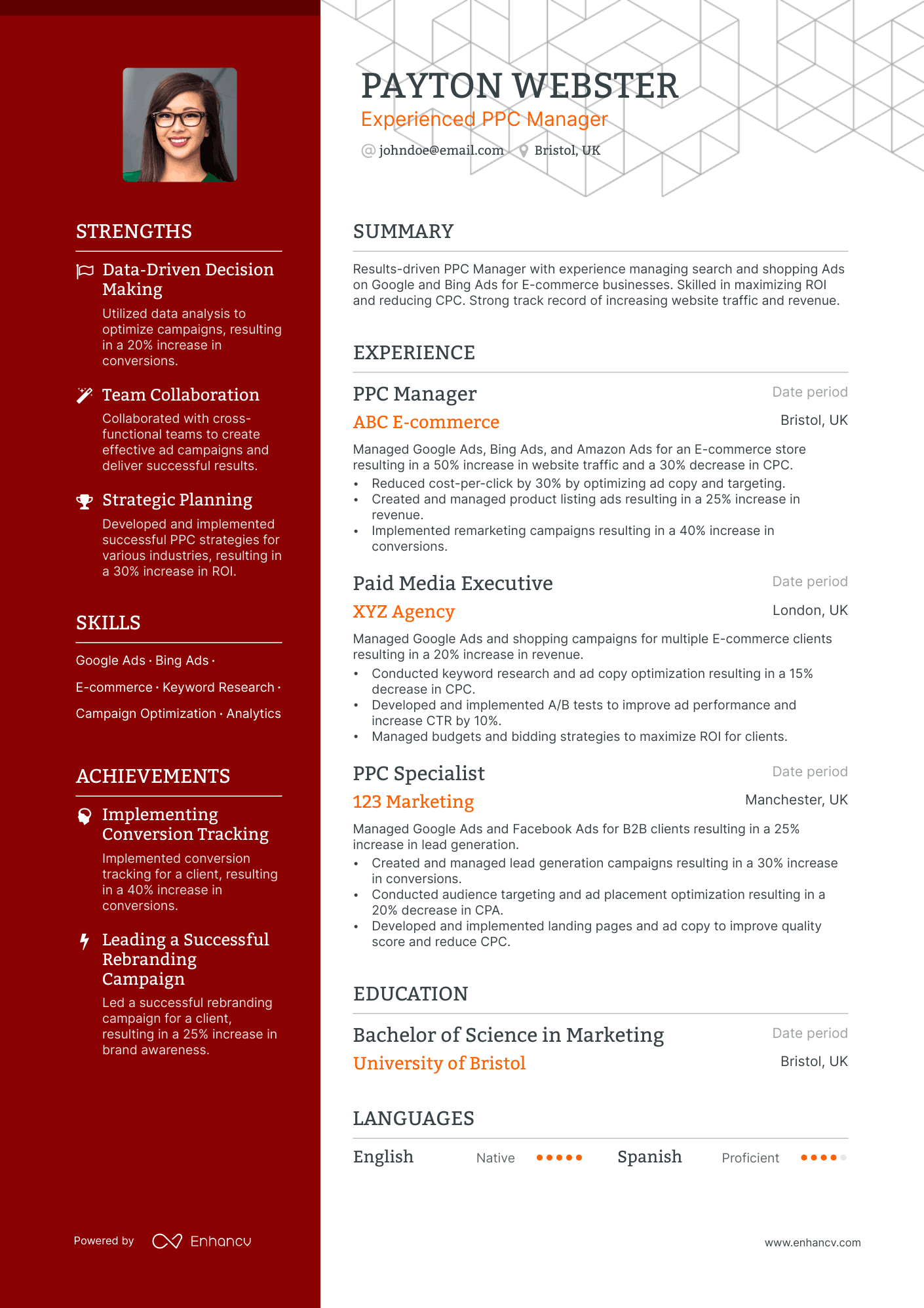 PPC Manager resume example
