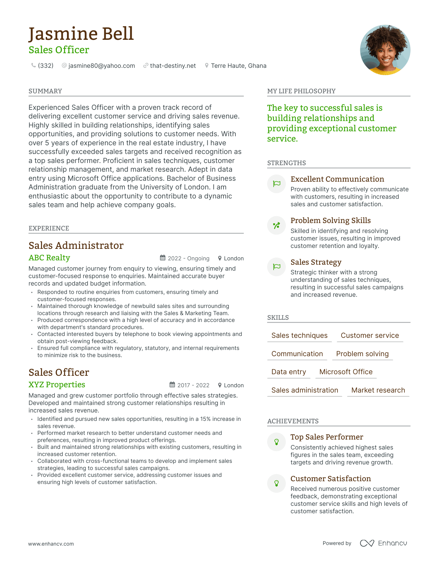 Sales Officer resume example