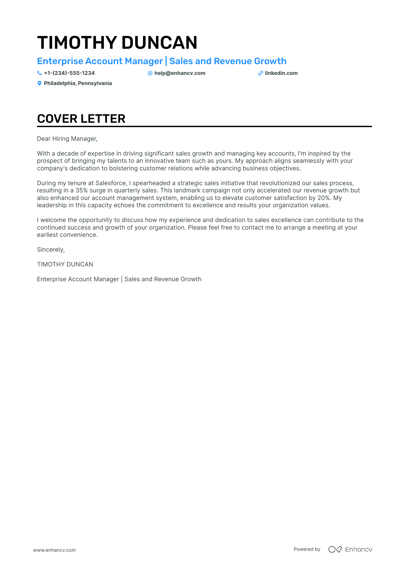 Enterprise Account Manager cover letter