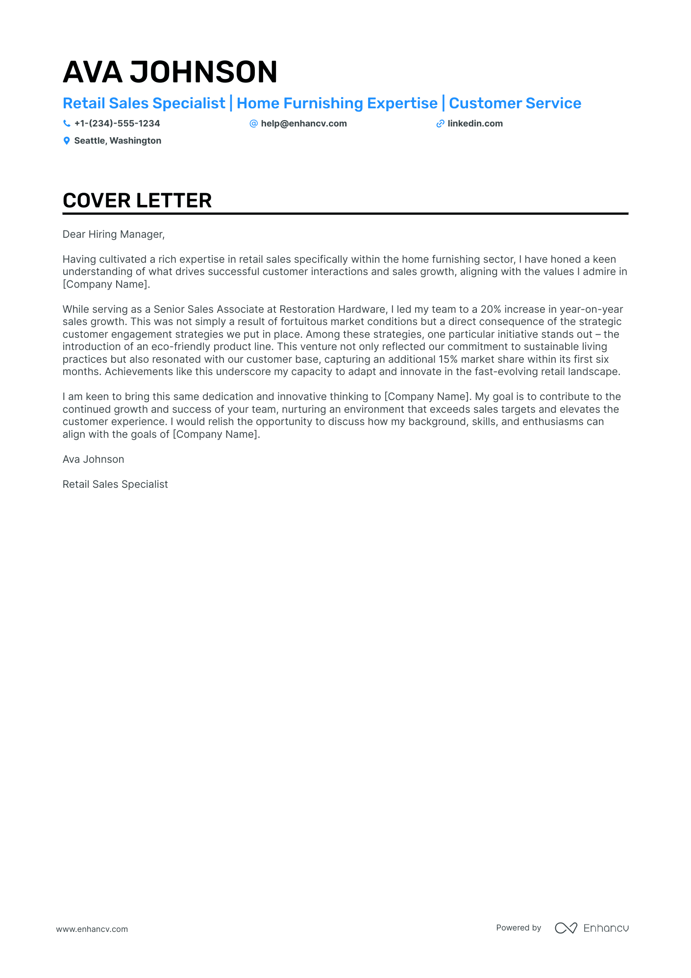Retail Sales Consultant cover letter