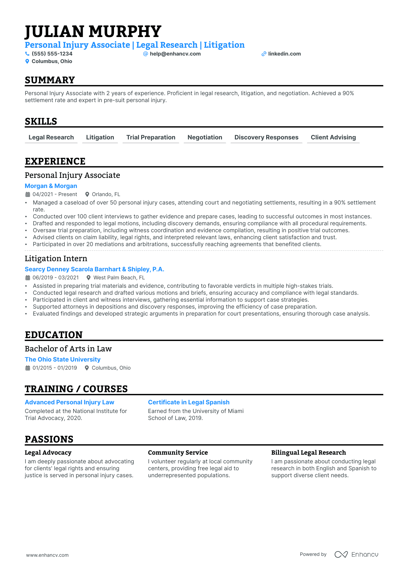 Personal Injury Attorney resume example