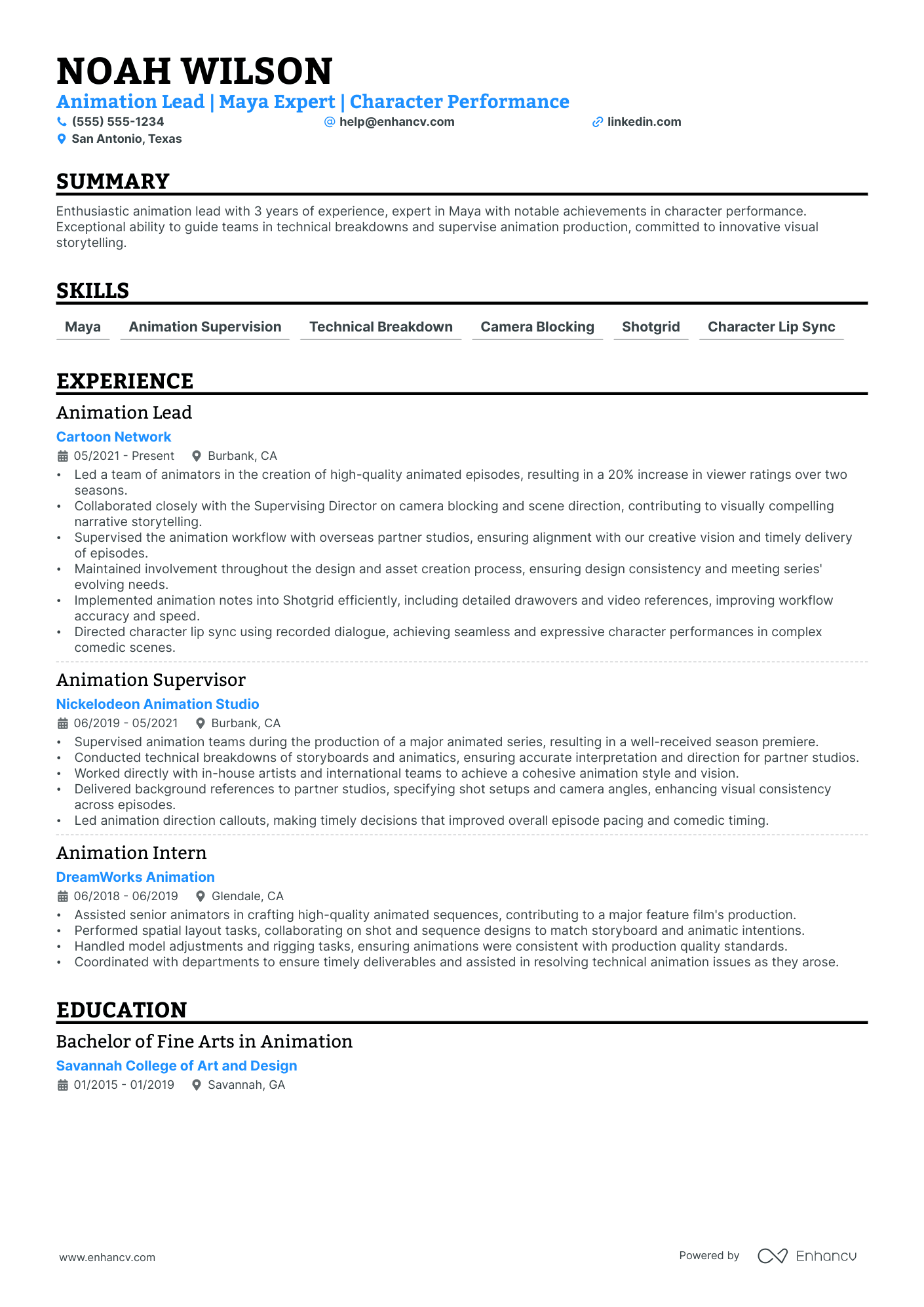 Animation Filmmaker Resume Example Resume Example