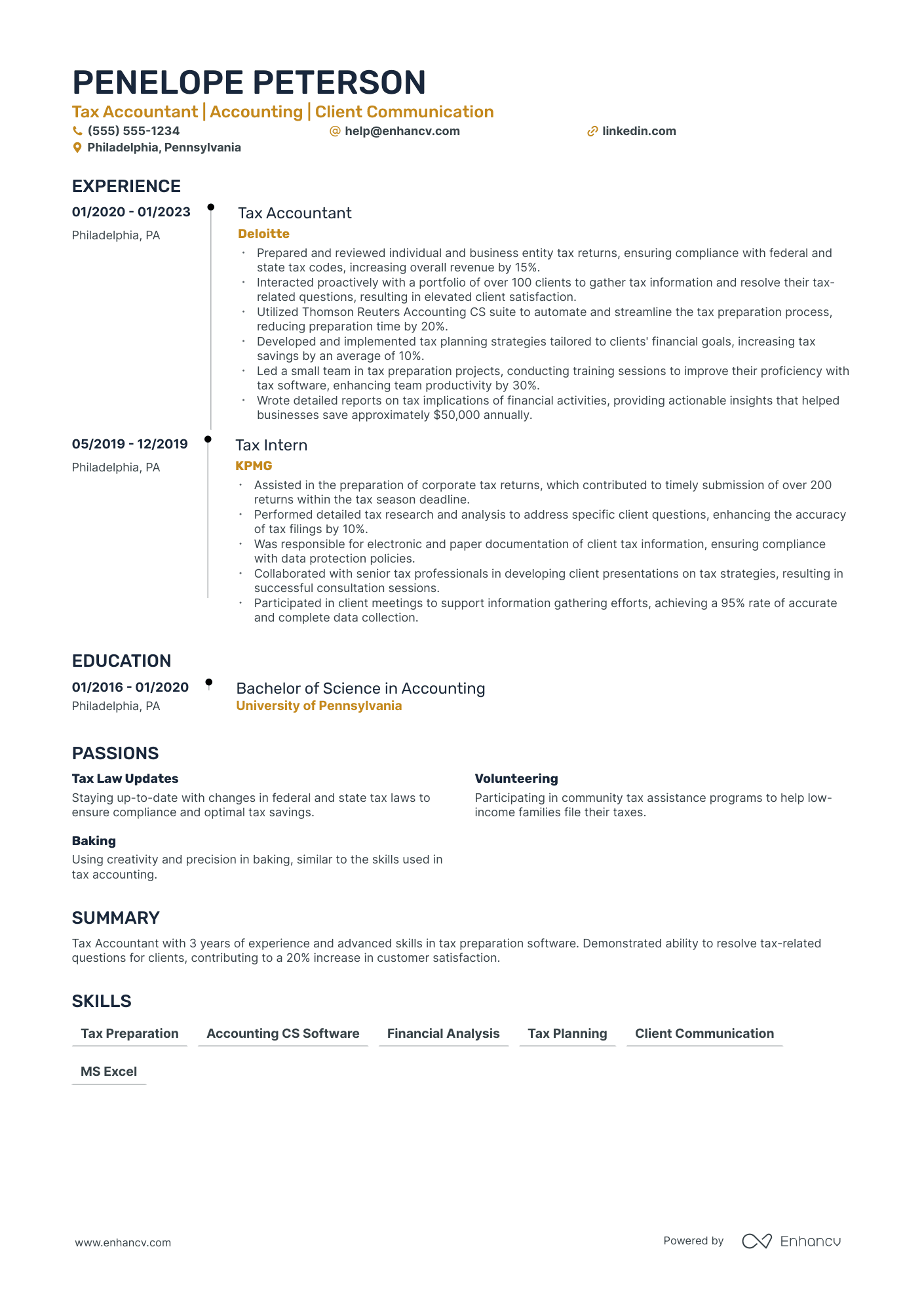 Experienced Tax Preparer resume example