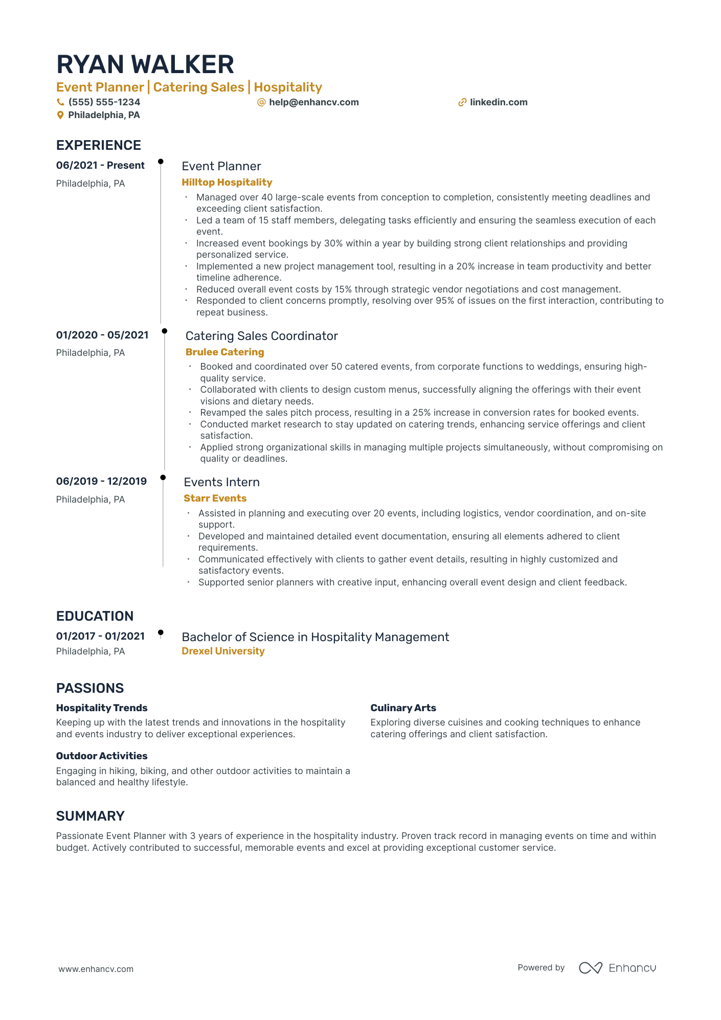 Catering Event Planner resume example