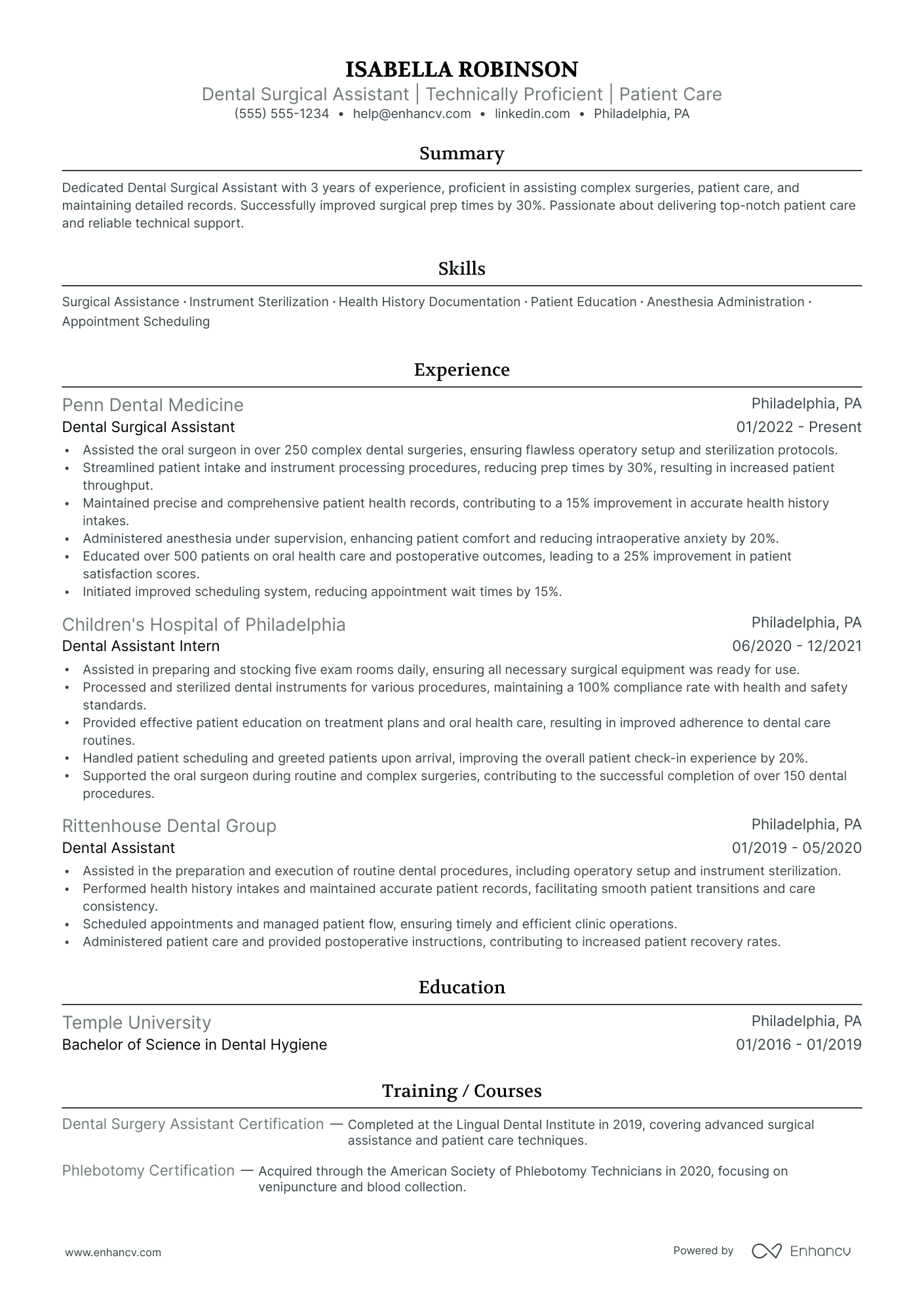 Dental Surgical Assistant resume example