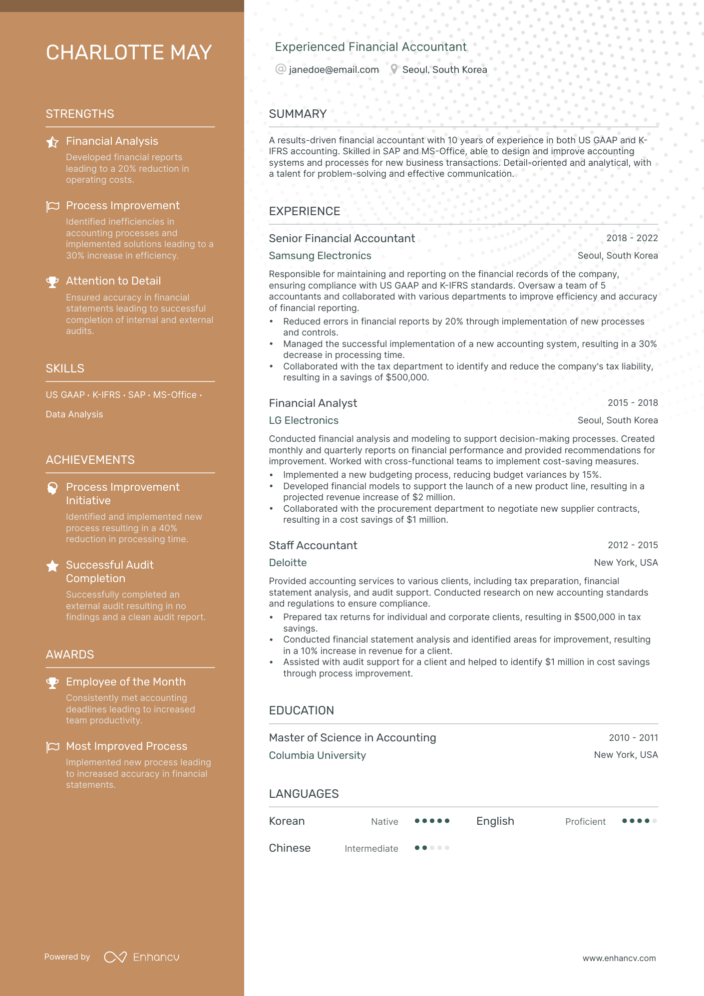 financial accounting resume example